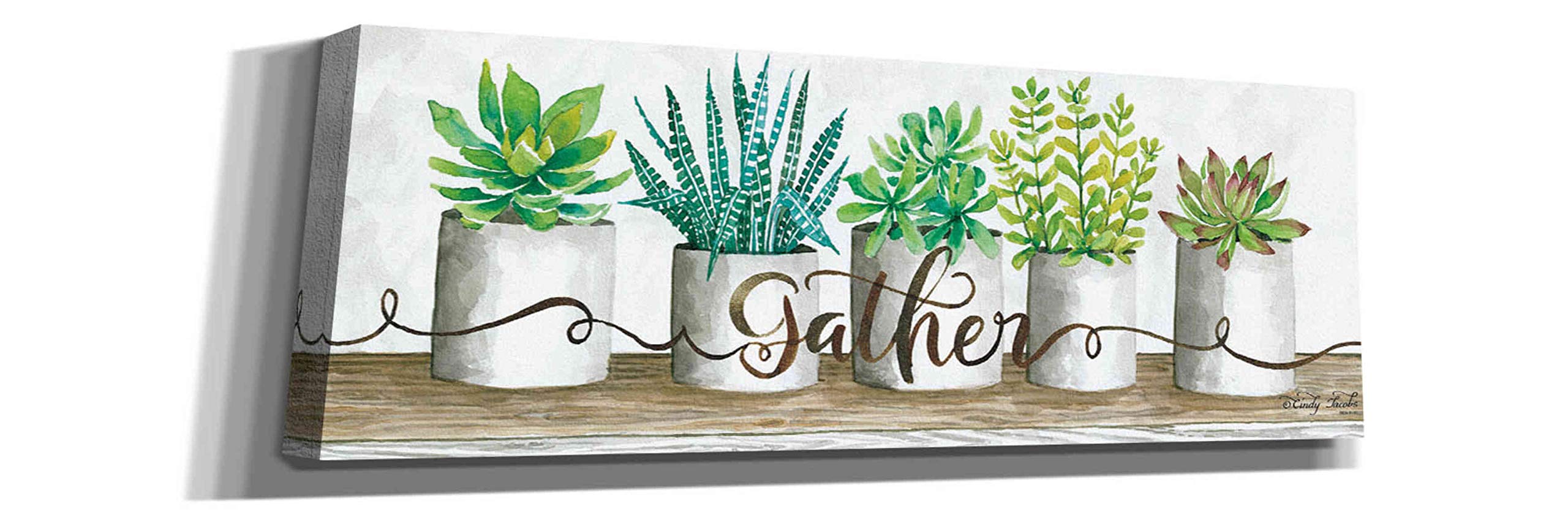 Epic Graffiti 'Gather Succulent Pots' by Cindy Jacobs - 60x20 Inch Modern Canvas Wall Art for Living Room, Bedroom & Office Decor