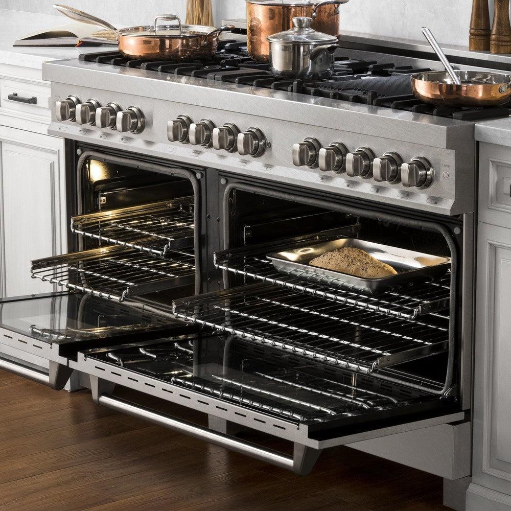 ZLINE 60-Inch 7.4 cu. ft. Dual Fuel Range with 9-Burner Gas Cooktop & 2 Electric Convection Ovens - Satin Stainless Steel (RAS-SN-60) | Professional Kitchen Appliance for Home Chefs & Cooking Enthusiasts
