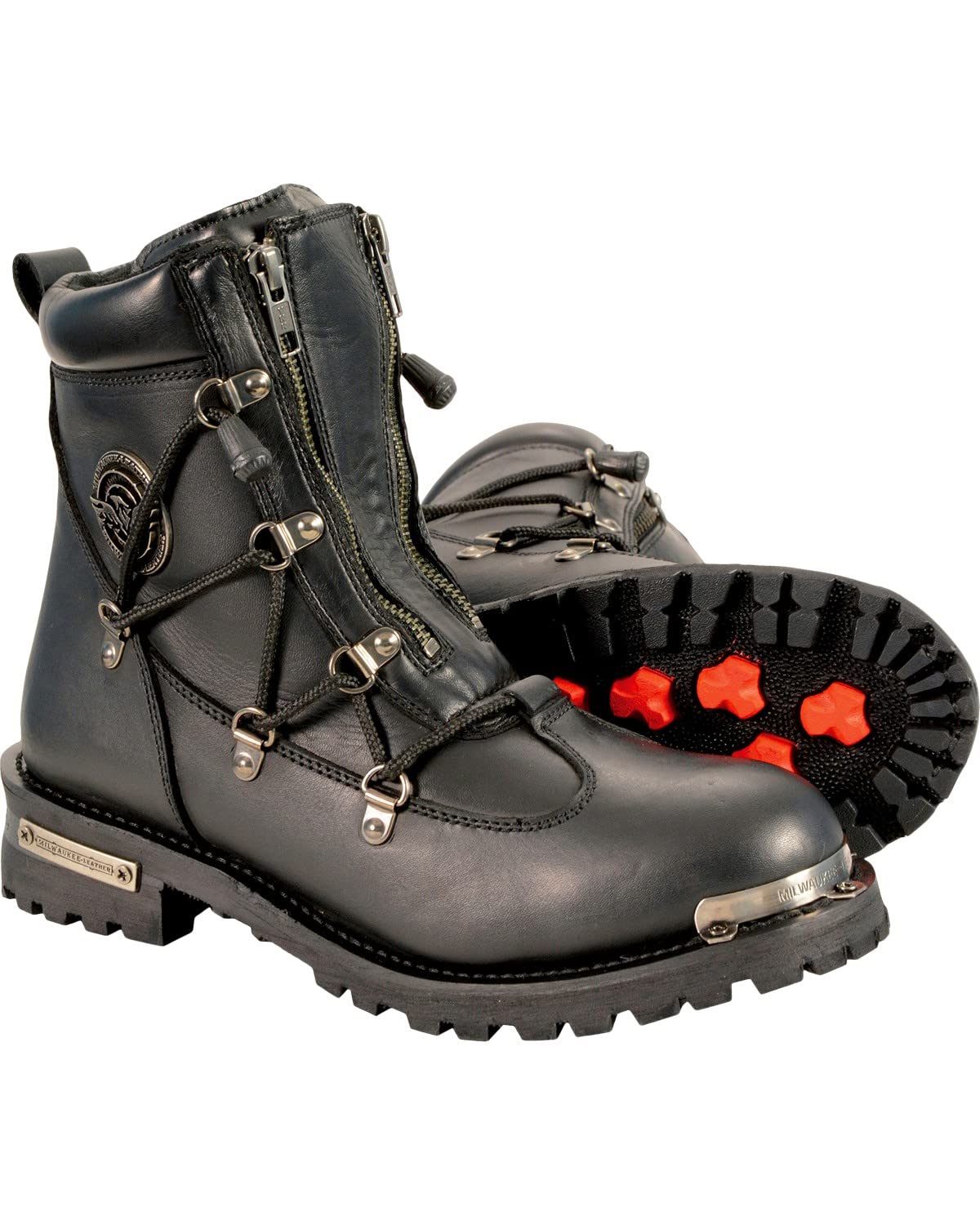 Milwaukee Women's Motorcycle Riding Boots - Twin Zipper Front Entry Leather Biker Boots with Round Toe (Black, Size 6.5 Regular) | Perfect for Harley Davidson & Cruiser Riding, Motorcycle Events & Everyday Wear