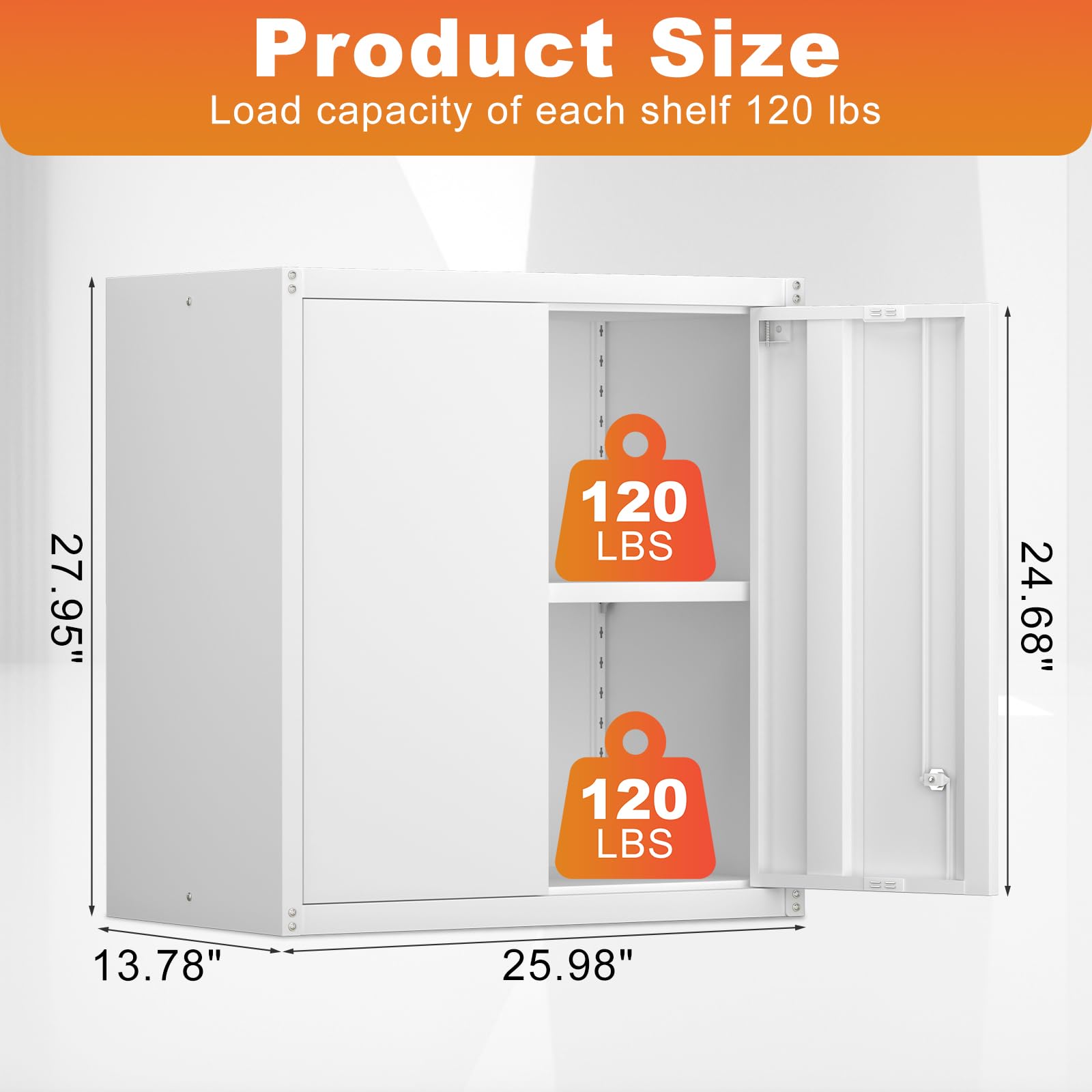 Metal Wall Storage Cabinet with Shelves & Locking Doors - Heavy Duty Steel Tool Cabinet for Garage, Home Office & Kitchen Organization - White (Perfect for Workshop Tools, Pantry Supplies & Home Office Files)