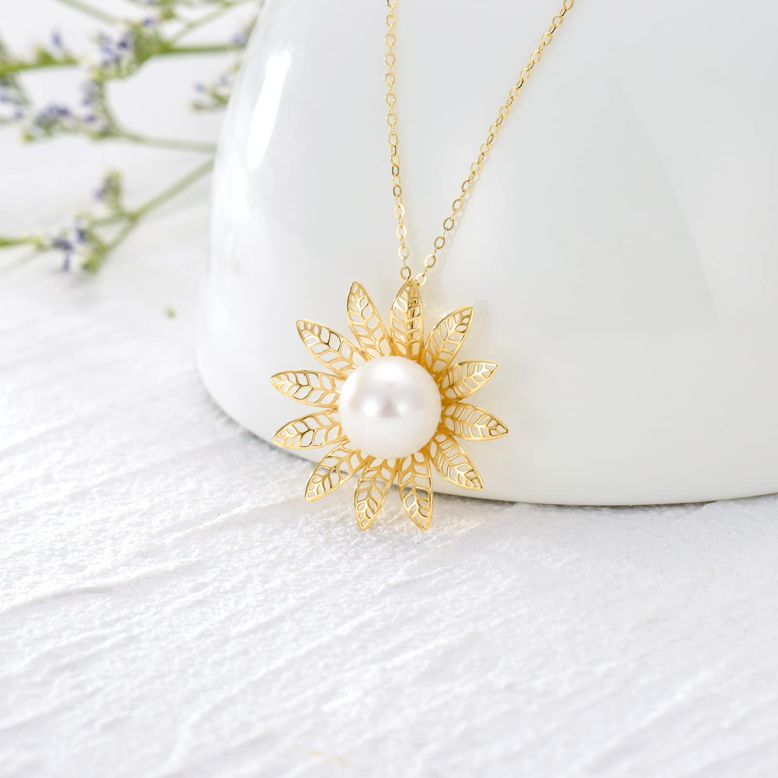 14K Real Gold Pearl Pendant Necklace for Women - Butterfly, Crown & Flower Designs | Elegant 16