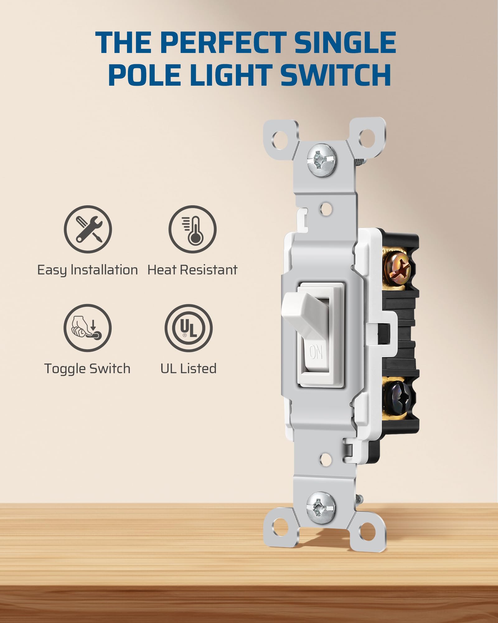DEWENWILS 10-Pack White Single Pole Toggle Light Switch, 15A 120-277V, On/Off Wall Switch Replacement - UL Listed, Residential Grade with Grounding for Home, Kitchen, Office - Perfect for Lighting Control in Bedrooms, Hallways & Commercial Spaces