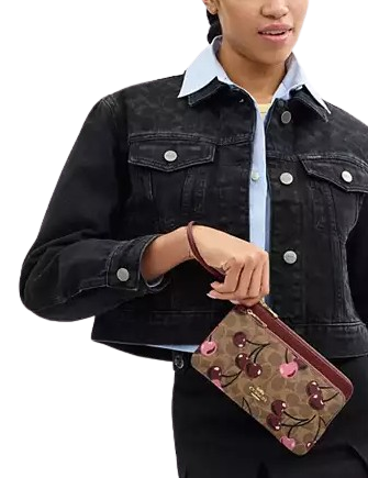 Coach Double Zip Wallet in Signature Canvas with Cherry Print - Stylish & Functional Women's Wallet for Everyday Use, Travel & Gifting