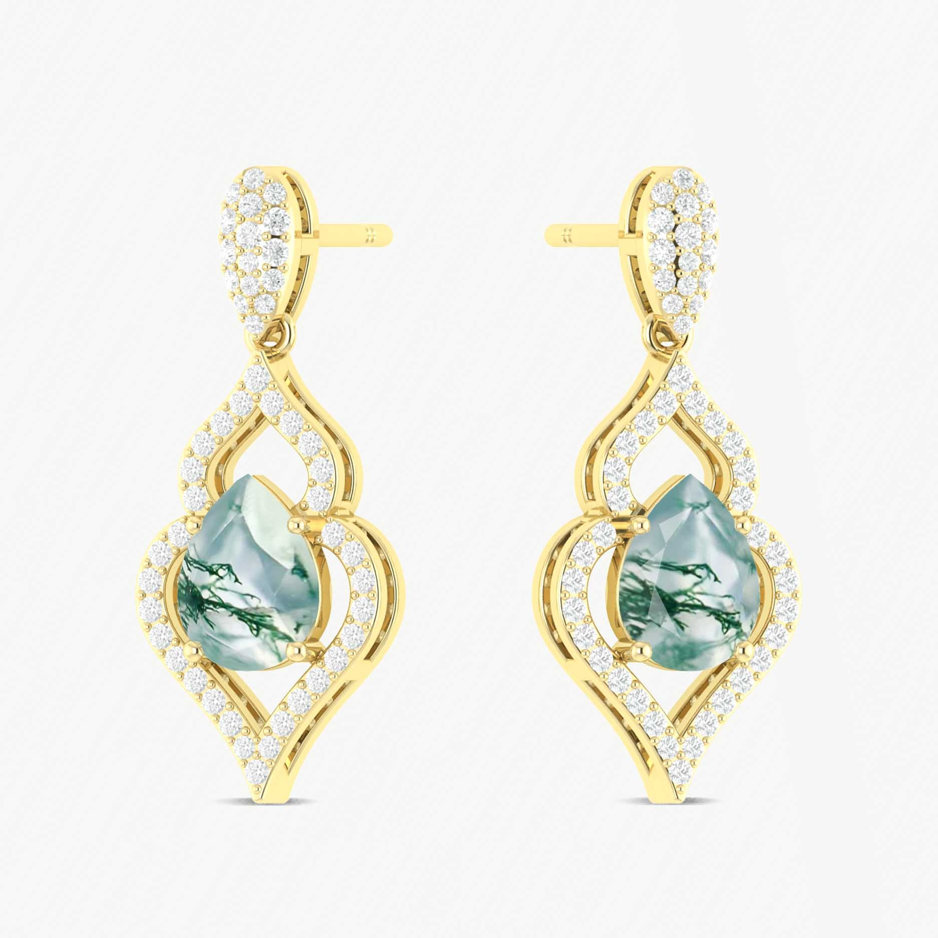 Natural Moss Agate Gemstone Stud & Drop Earrings for Women – Elegant Dangle Earrings for Wedding, Party & Everyday Wear