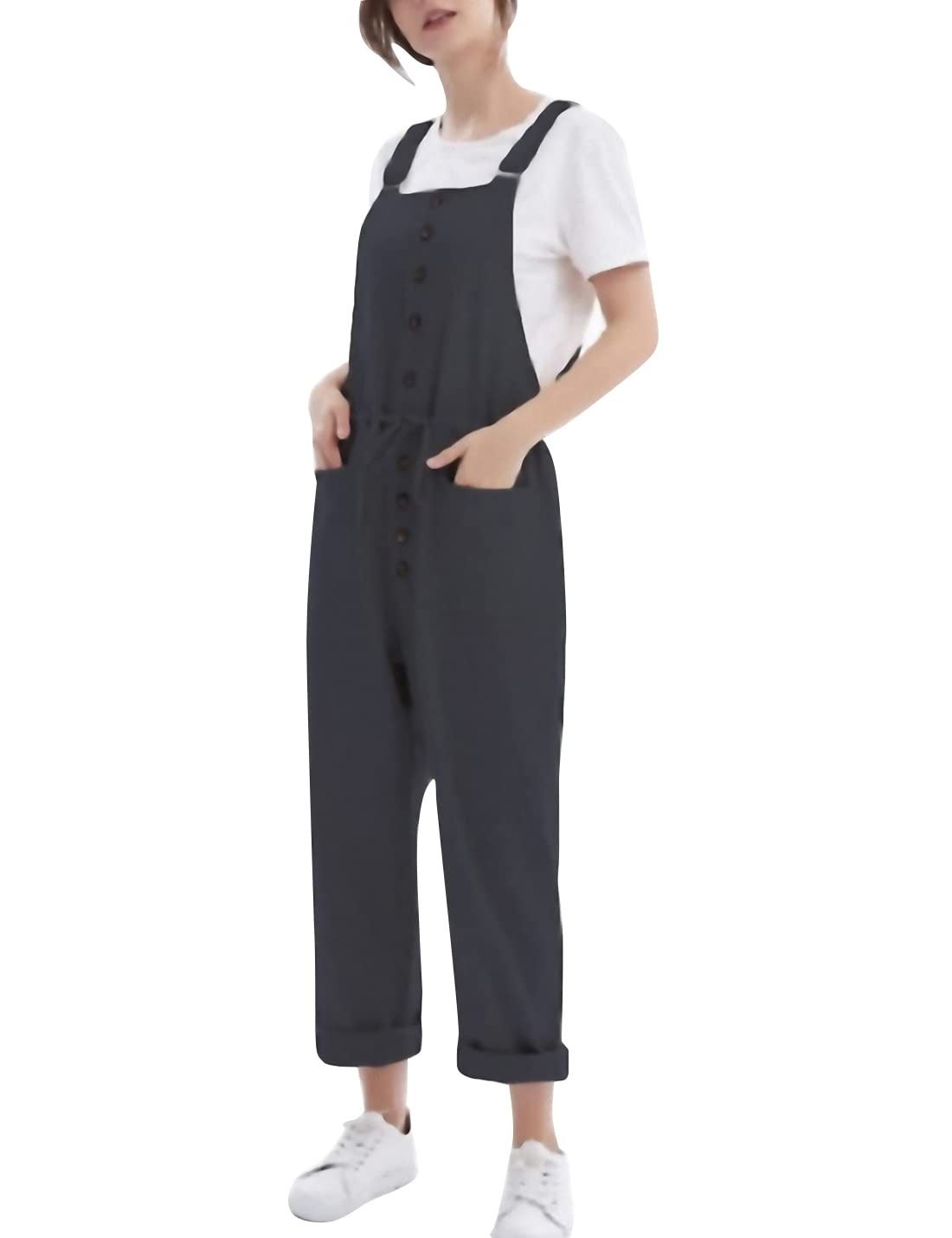 Kissonic Women's Casual Cotton Bib Overalls - Loose Fit Baggy Wide Leg Jumpsuit with Pockets | Perfect for Work, Gardening & Everyday Wear