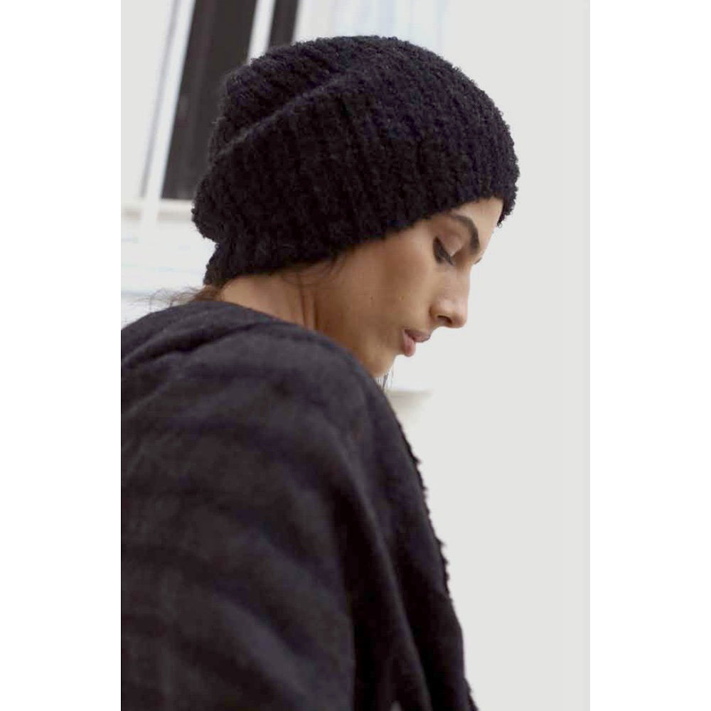 Warm Black Loop Knit Alpaca Wool Beanie Hat for Men & Women - Soft Winter Hat for Outdoor Activities, Skiing, and Cold Weather Protection