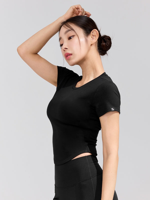 Soft Tension Round Crop Top for Women - Stretchy Comfort Fit Summer Fashion T-Shirt | Perfect for Yoga, Beach & Casual Outfits