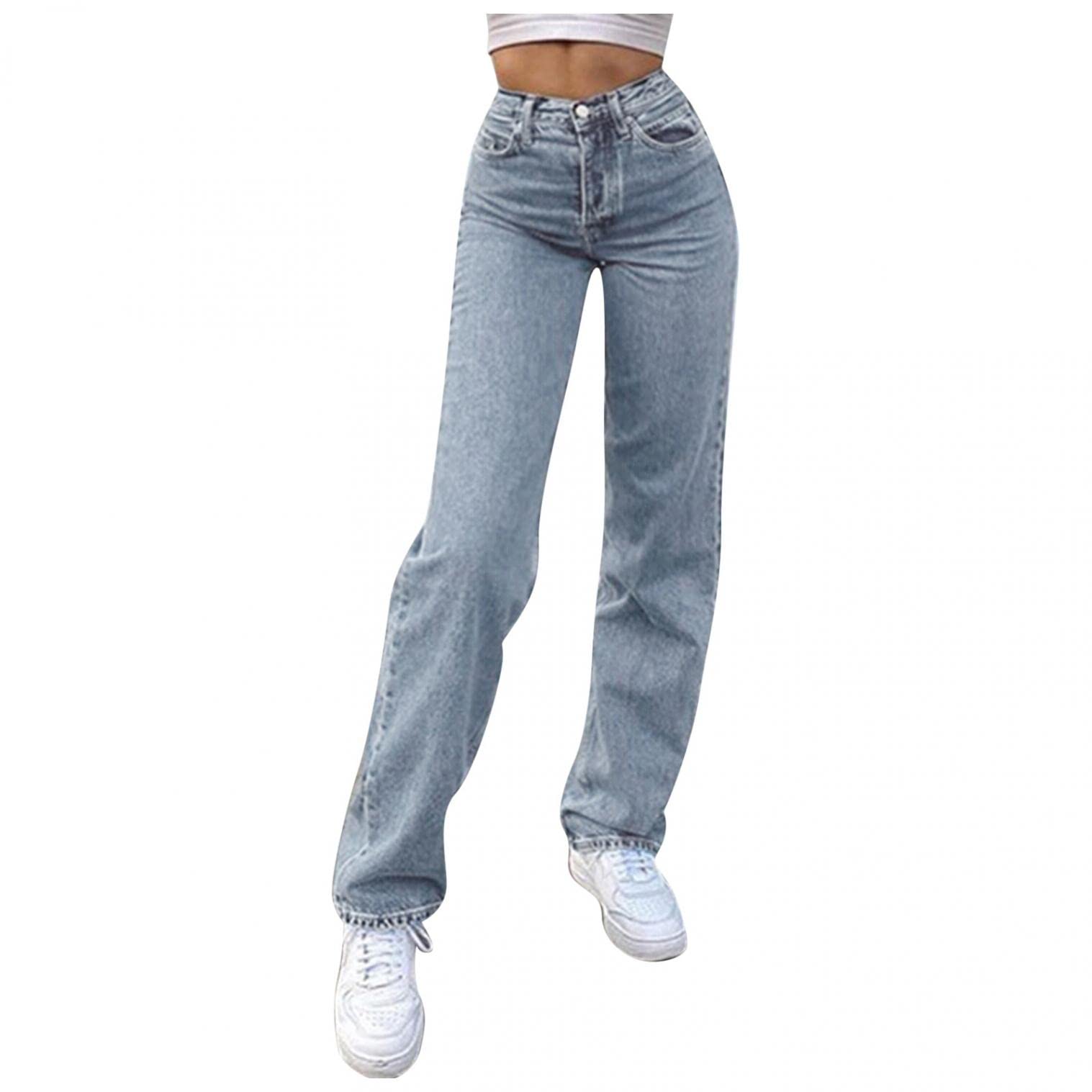 MASZONE Women's High Waisted Wide Leg Jeans - Y2K Retro Straight Denim Pants with Distressed Holes | Casual Fashion Trousers for Everyday Wear, Street Style & Vintage Outfits