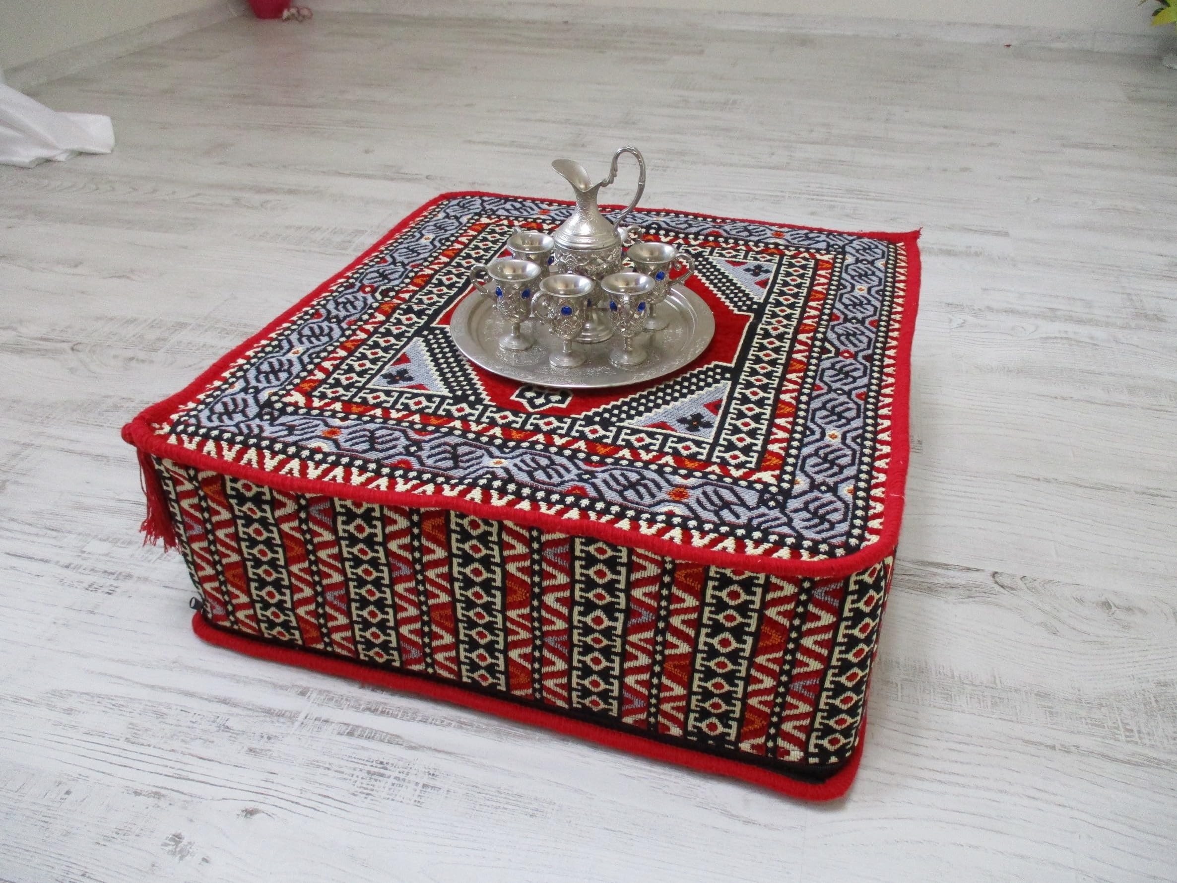 Handmade Kilim Poufs & Ottoman Footstools - Arabic Coffee Table, Floor Seating, Pet Bed - Filled with High-Density Foam for Living Room, Bedroom & Boho Decor