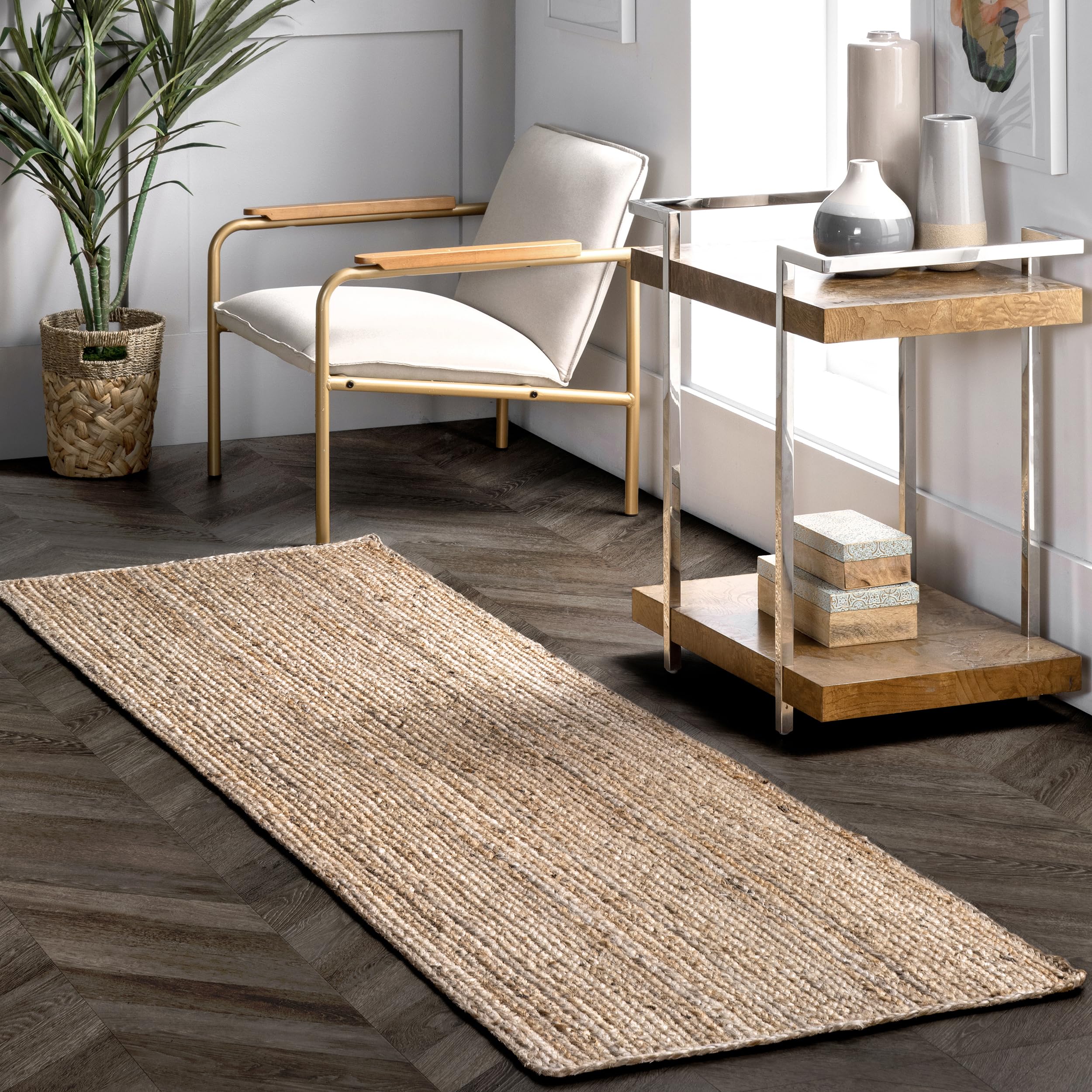 nuLOOM 2x16 Rigo Jute Hand Woven Natural Fiber Area Rug - Farmhouse Solid Design for Bedroom, Living Room, Dining Room, Hallway, Office, Kitchen & Entryway - Perfect for Boho, Coastal & Rustic Home Decor