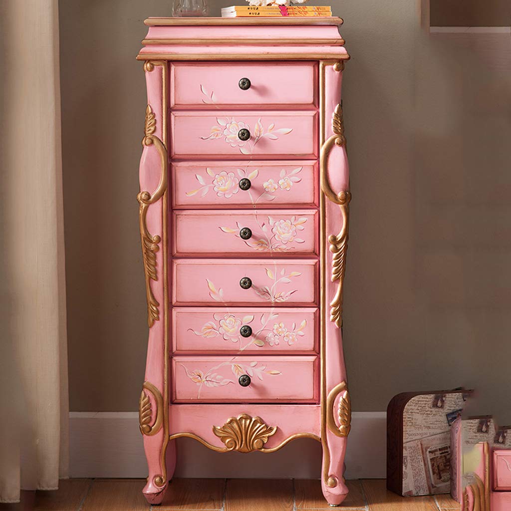 Lxn 7-Drawer Standing Cabinet Storage Chest with 2 Swing Doors & 12 Necklace Hooks - Makeup Mirror & Top Organizer - Large Freestanding Wardrobe for Bedroom, Closet & Dressing Room Organization