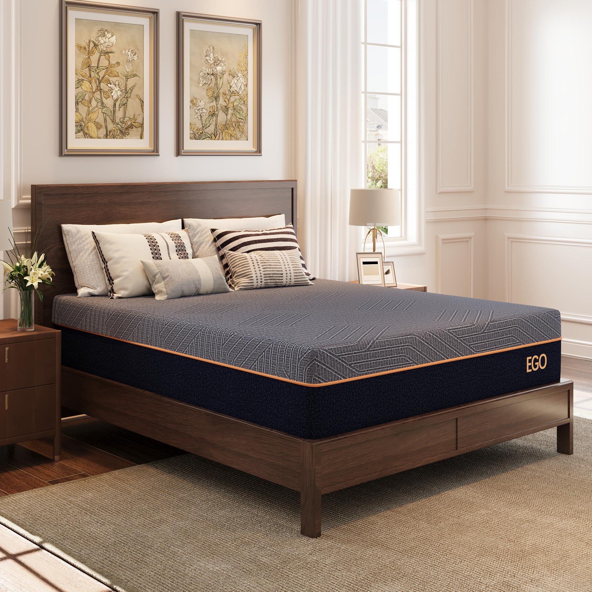 EGOHOME 12 Inch Queen Mattress - Copper Gel Cooling Memory Foam Mattress for Back Pain Relief, Therapeutic Double Mattress Bed in a Box, CertiPUR-US Certified (60x80x12, Black) | Perfect for Hot Sleepers & Pressure Relief in Bedrooms, Guest Rooms & Apartments
