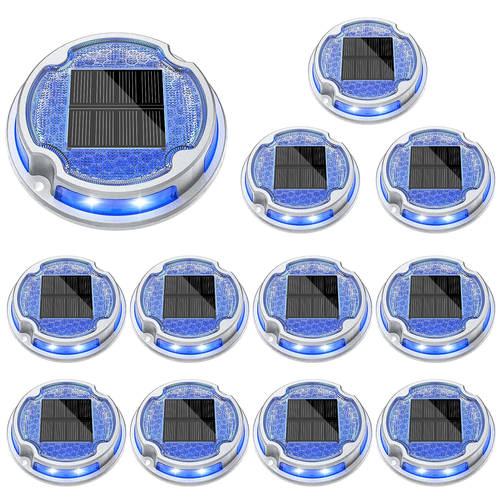 VOLISUN 12 Pack Solar Driveway Lights - Waterproof Outdoor Pathway & Deck Lighting with 2 Color Modes (White/Blue) for Garden, Yard, Walkway & Patio Decor