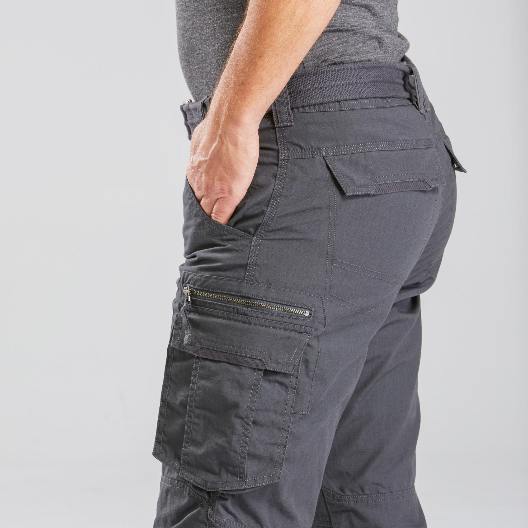 Forclaz Men's Travel Backpacking Cargo Pants - Lightweight Quick-Dry Hiking Pants with Multiple Pockets, TRAVEL 100 Grey - Perfect for Outdoor Adventures, Camping & Travel