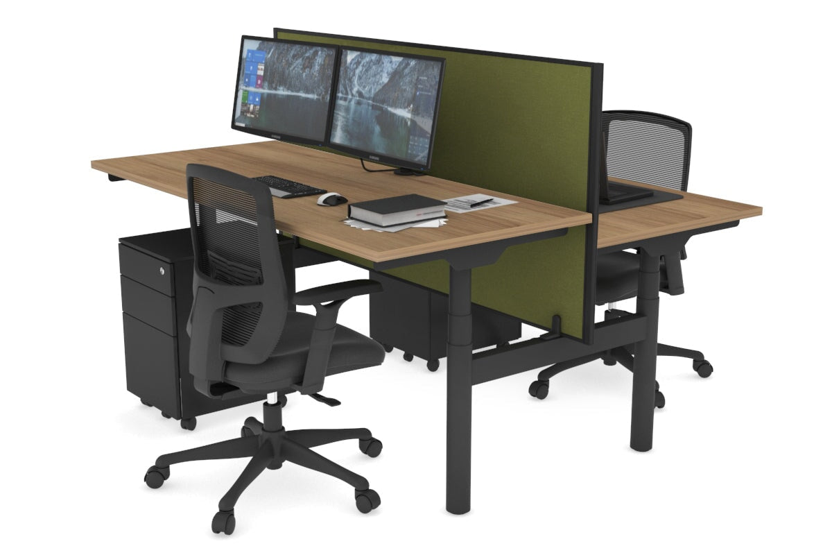Flexi Premium Height Adjustable 2-Person H Bench Workstation - Black Frame [1600L x 700W] - Ergonomic Office Desk for Collaborative Workspaces & Home Offices