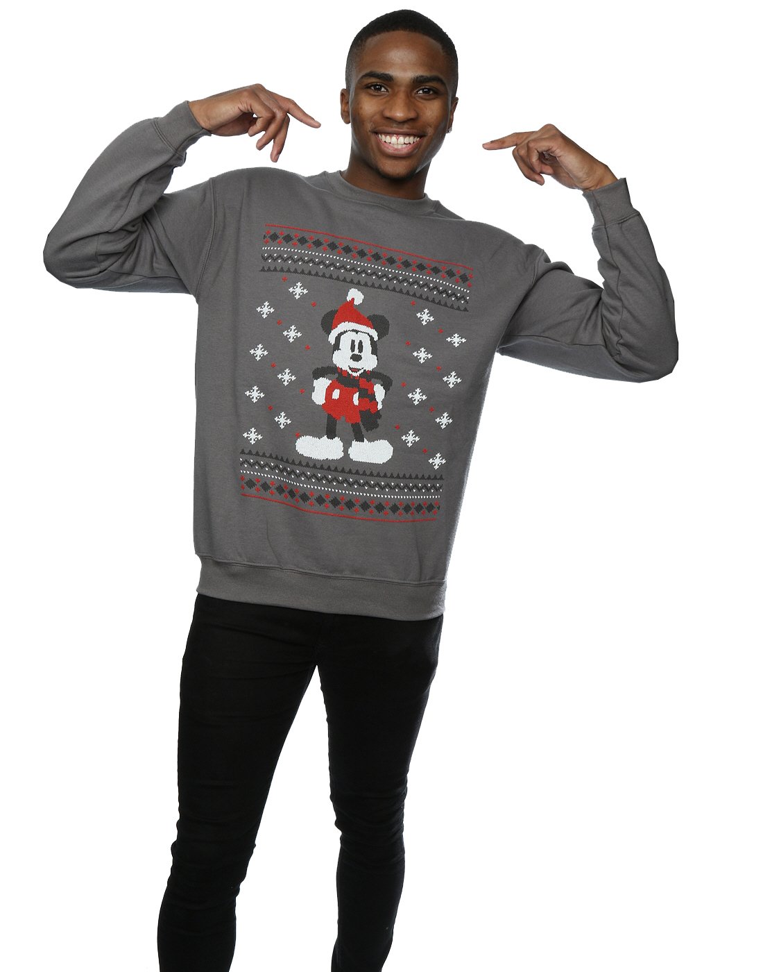 Disney Mickey Mouse Christmas Sweatshirt for Men - Large Size, Charcoal Grey - Cozy Holiday Gift & Winter Fashion for Christmas Parties & Family Gatherings