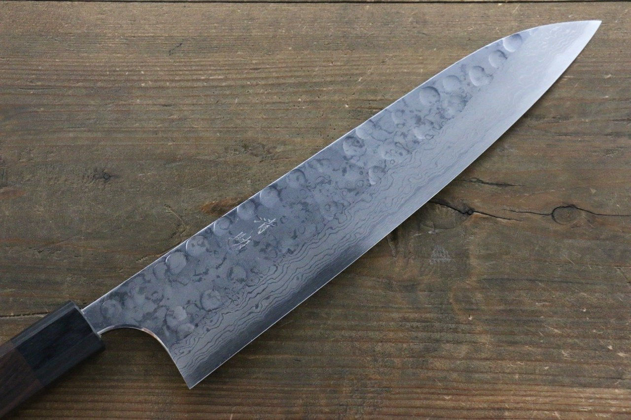 Premium Seisuke Blue Steel No.2 Hammered Damascus Gyuto Chef Knife 240mm with Exquisite Shitan Handle - Perfect for Professional Chefs & Home Cooking Enthusiasts