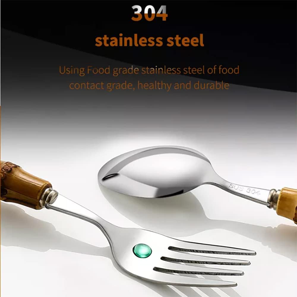90-Piece Bamboo Handle Stainless Steel Cutlery Set - 18/8 Dishwasher Safe Flatware for 18 People | Eco-Friendly Kitchen Utensils for Dinner Parties, Weddings & Everyday Use