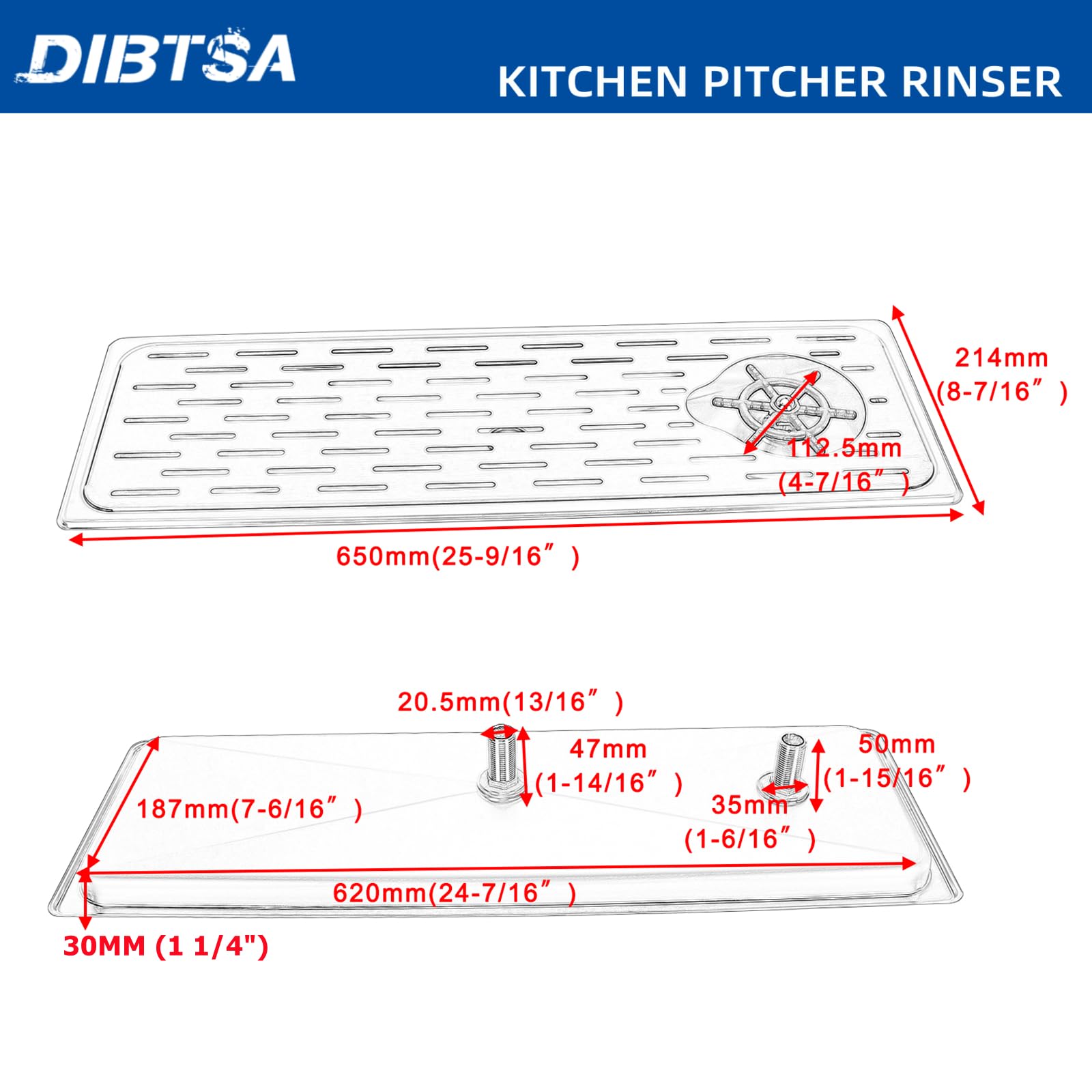 Stainless Steel Commercial Glass Pitcher Rinser - Extra Large Countertop Bar Sink (25.59 x 8.43 x 1.18 Inches) - Perfect for Bars, Restaurants & Home Bartending