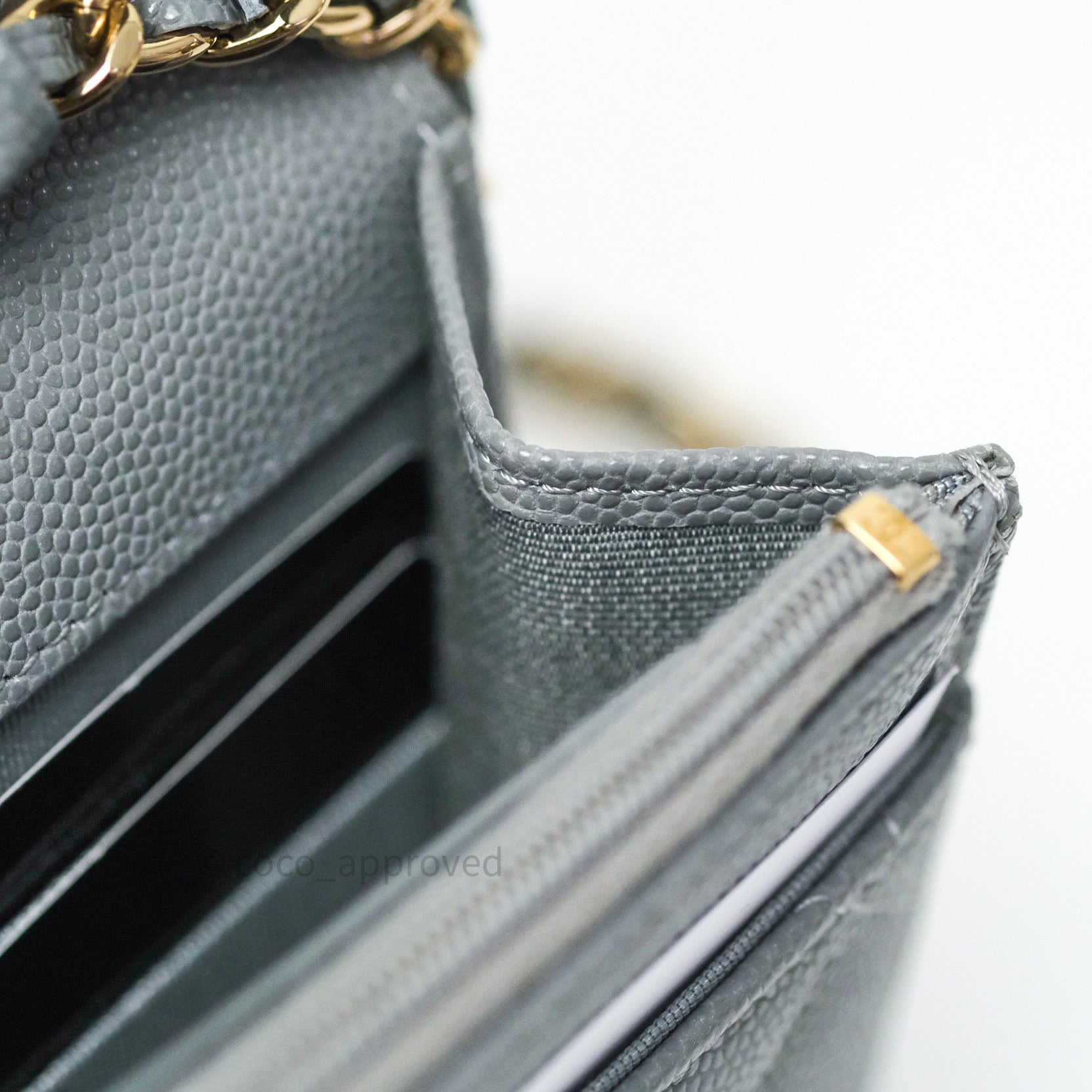 Chanel Caviar Quilted Wallet on Chain WOC in Grey with Light Gold Hardware - 20C Collection | Luxury Crossbody Bag for Women, Perfect for Evening Events & Daily Use