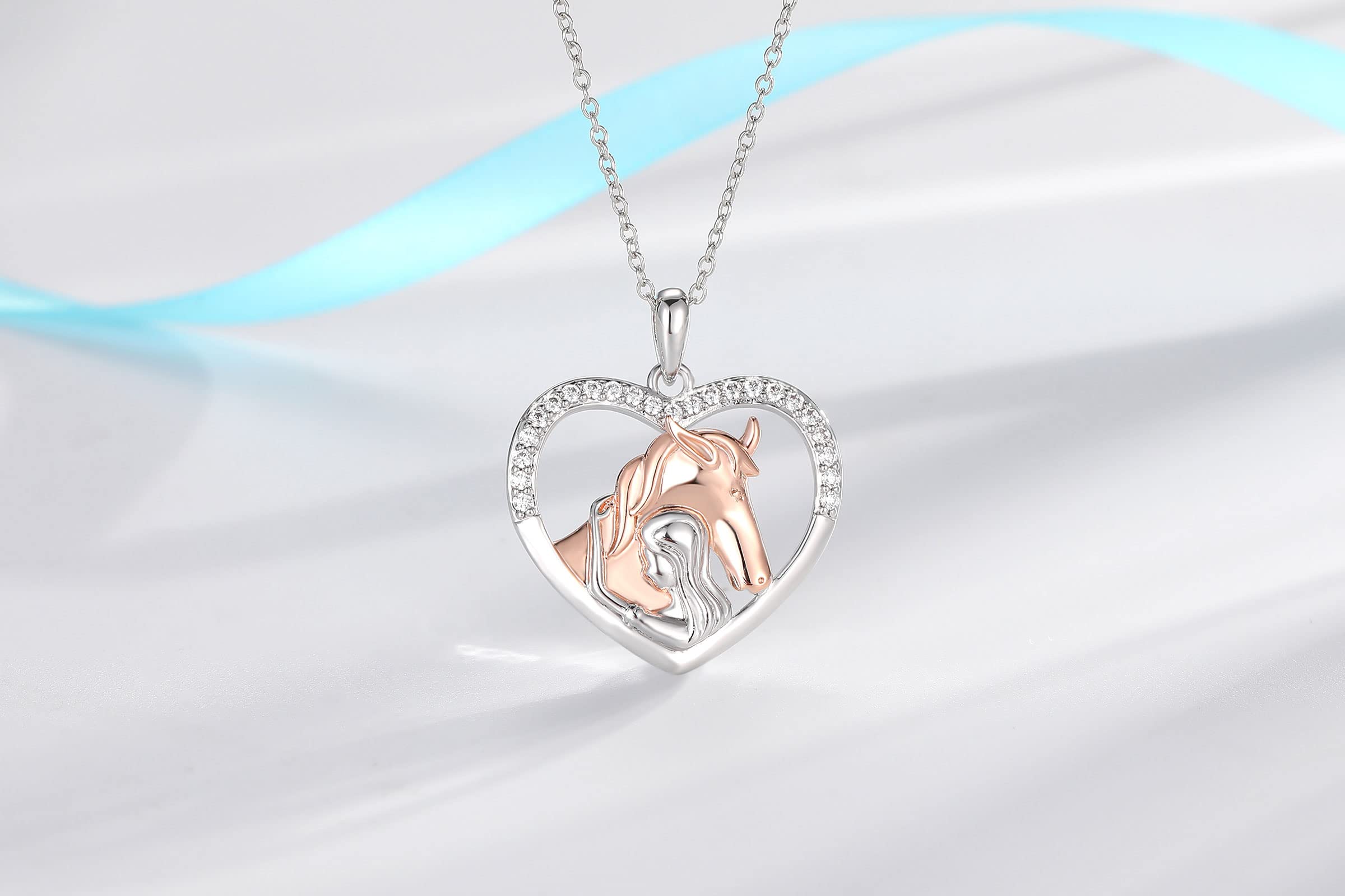Sterling Silver Horse Necklace for Girls & Women – Heart Shaped Cubic Zirconia Pendant – Elegant Equestrian Jewelry Gift for Teen Girls, Kids (Birthday, Christmas) | Perfect for Horse Lovers, Equestrian Events & Special Occasions