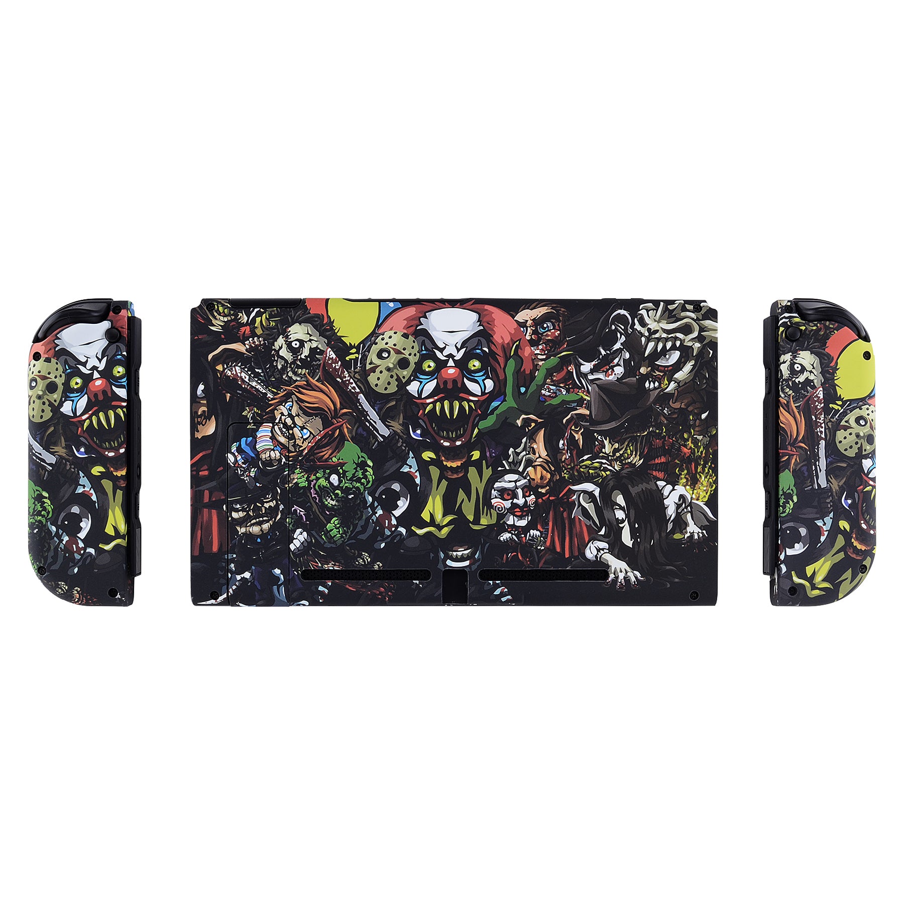 eXtremeRate Soft Touch Scary Party Pattern Joycon Controller Shell with Full Button Set - DIY Replacement Back Plate for Nintendo Switch - Perfect for Halloween Gaming & Custom Console Mods