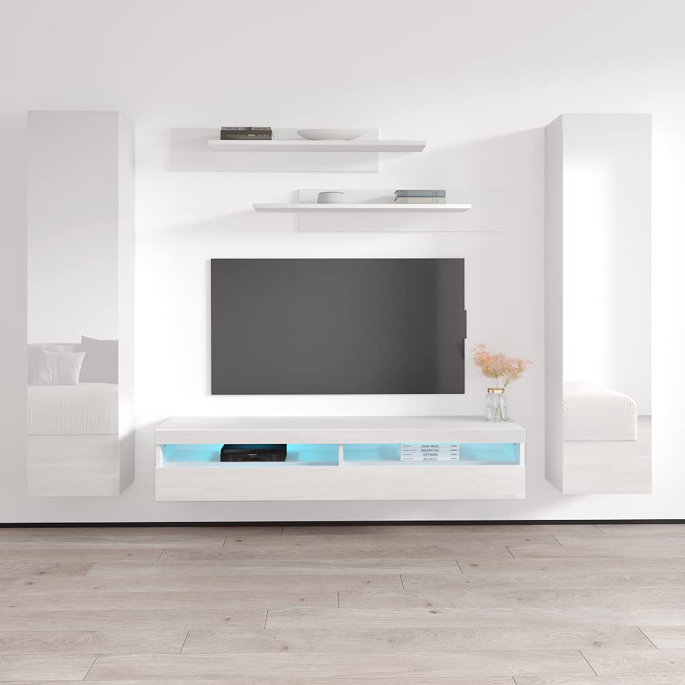Modern Floating TV Stand with Storage & LED Lights - Wall-Mounted Entertainment Center for Bedroom & Living Room - 35