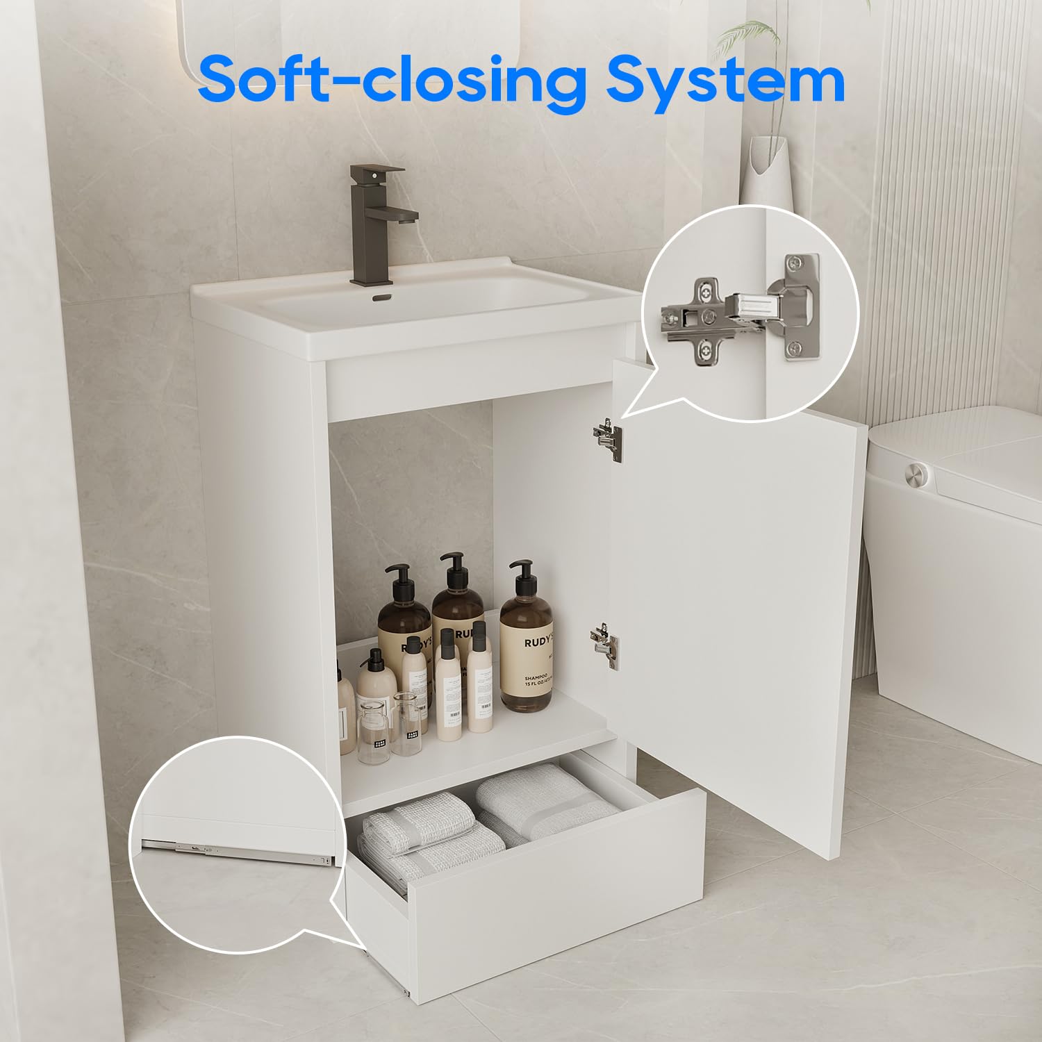 20 Inch Modern White Freestanding Bathroom Vanity with Sink & Storage Drawer - Space-Saving Bathroom Cabinet for Small Spaces, Powder Rooms & Guest Baths