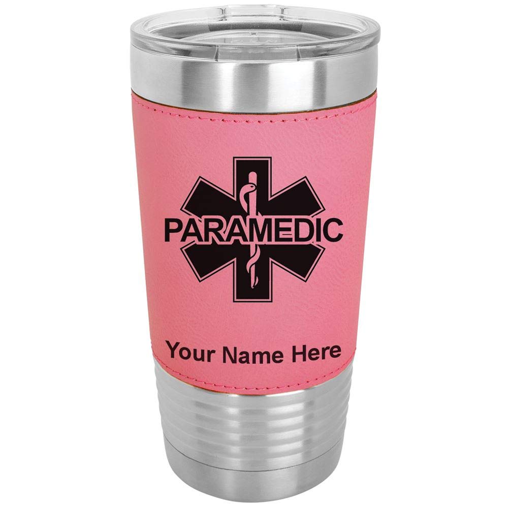 LaserGram 20oz Vacuum Insulated Stainless Steel Tumbler Mug with Personalized Engraving - Faux Leather Handle, Pink - Perfect for Paramedics, Nurses & Healthcare Workers - Keeps Drinks Hot/Cold for Hours - Ideal for Hospitals, EMS & Outdoor Adventures