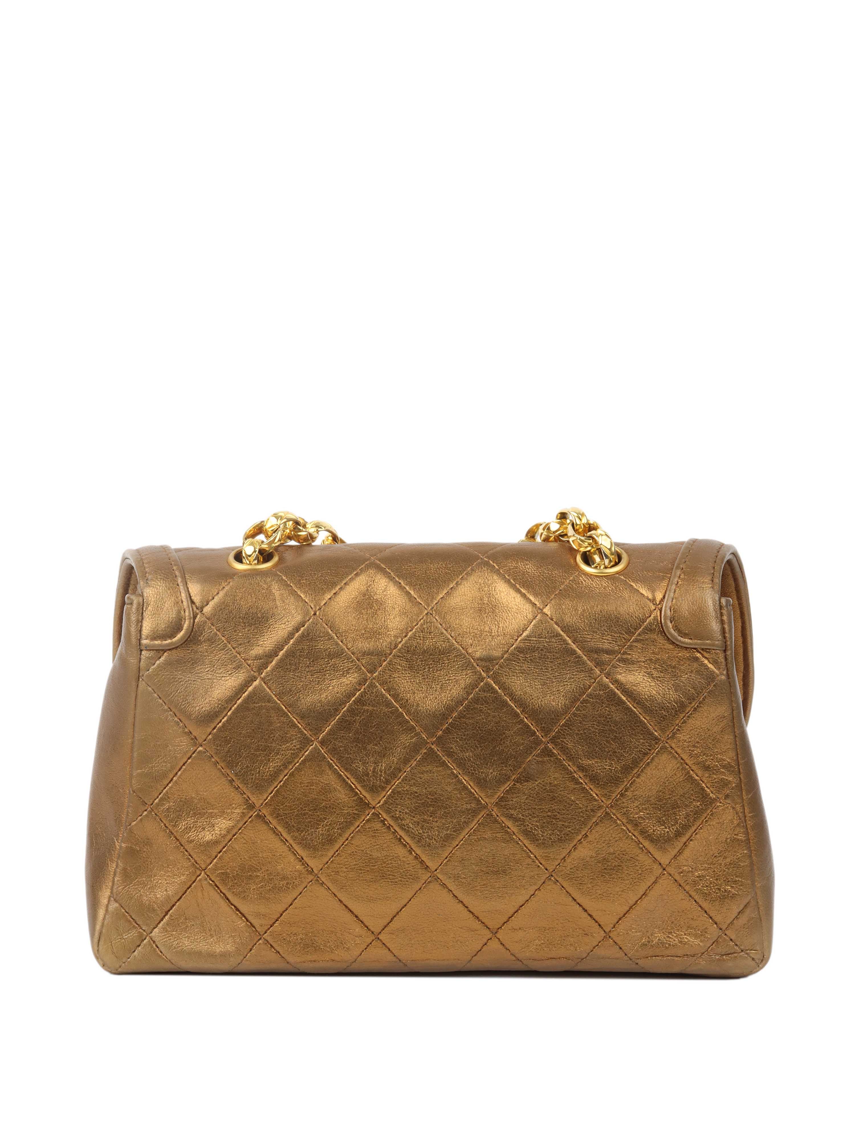Vintage Chanel Gold Metallic Chain Bag - Luxury Crossbody Purse for Women, Perfect for Evening Parties & Special Occasions