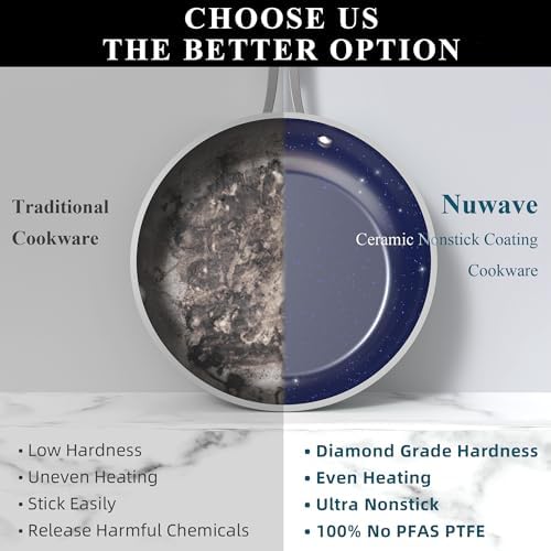 Nuwave Healthy Duralon Blue Ceramic Nonstick Cookware Set - Diamond Infused Scratch-Resistant PFAS-Free Pots & Pans | Dishwasher & Oven Safe | Induction Compatible with Even Heating | Tempered Glass Lids & Stay-Cool Handles | Perfect for Healthy Cooking, Frying & Baking at Home