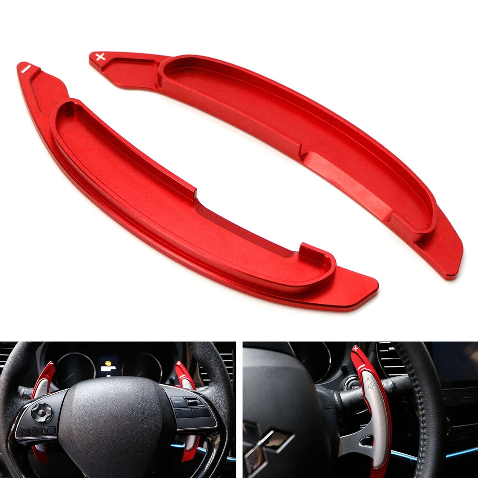 Qiilu Aluminum Alloy Steering Wheel Paddle Shifter Extension - Red Shift Blade Trim for Mitsubishi Lancer Evo X & Outlander (2008-2016) - Enhance Driving Performance & Style - Perfect for Racing Enthusiasts & Car Modifications