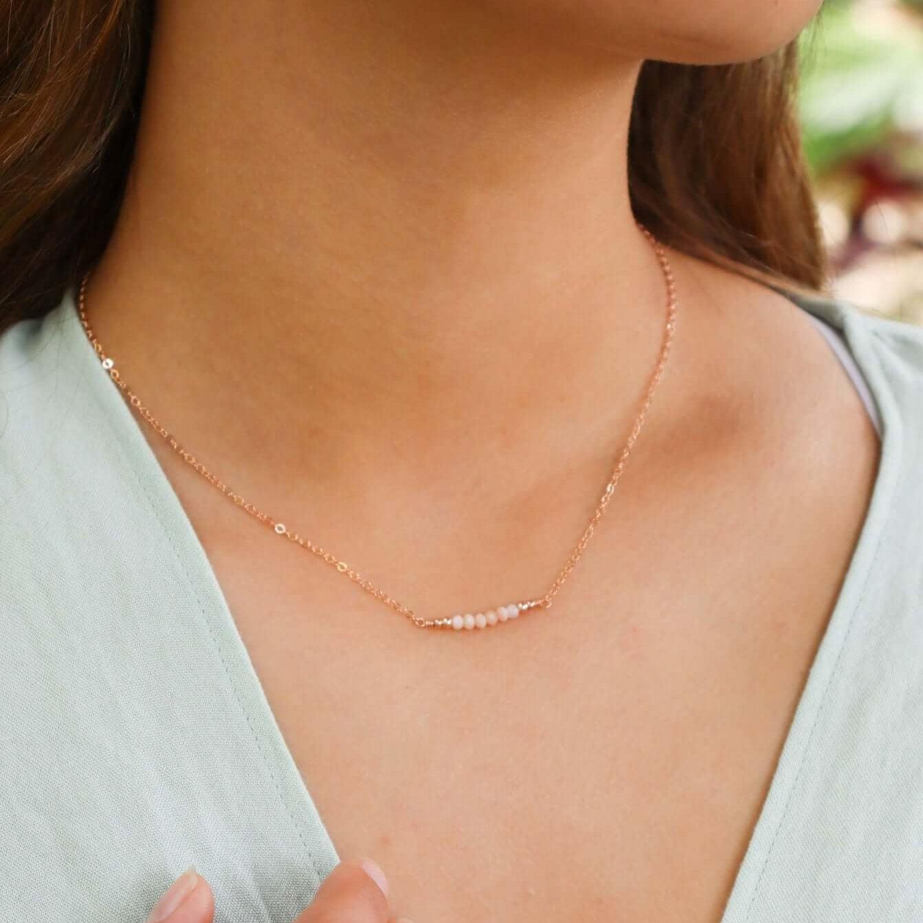 Sparkling Pink Peruvian Opal Faceted Bead Bar Necklace for Women - Elegant Handmade Jewelry Gift for Birthday, Anniversary & Special Occasions