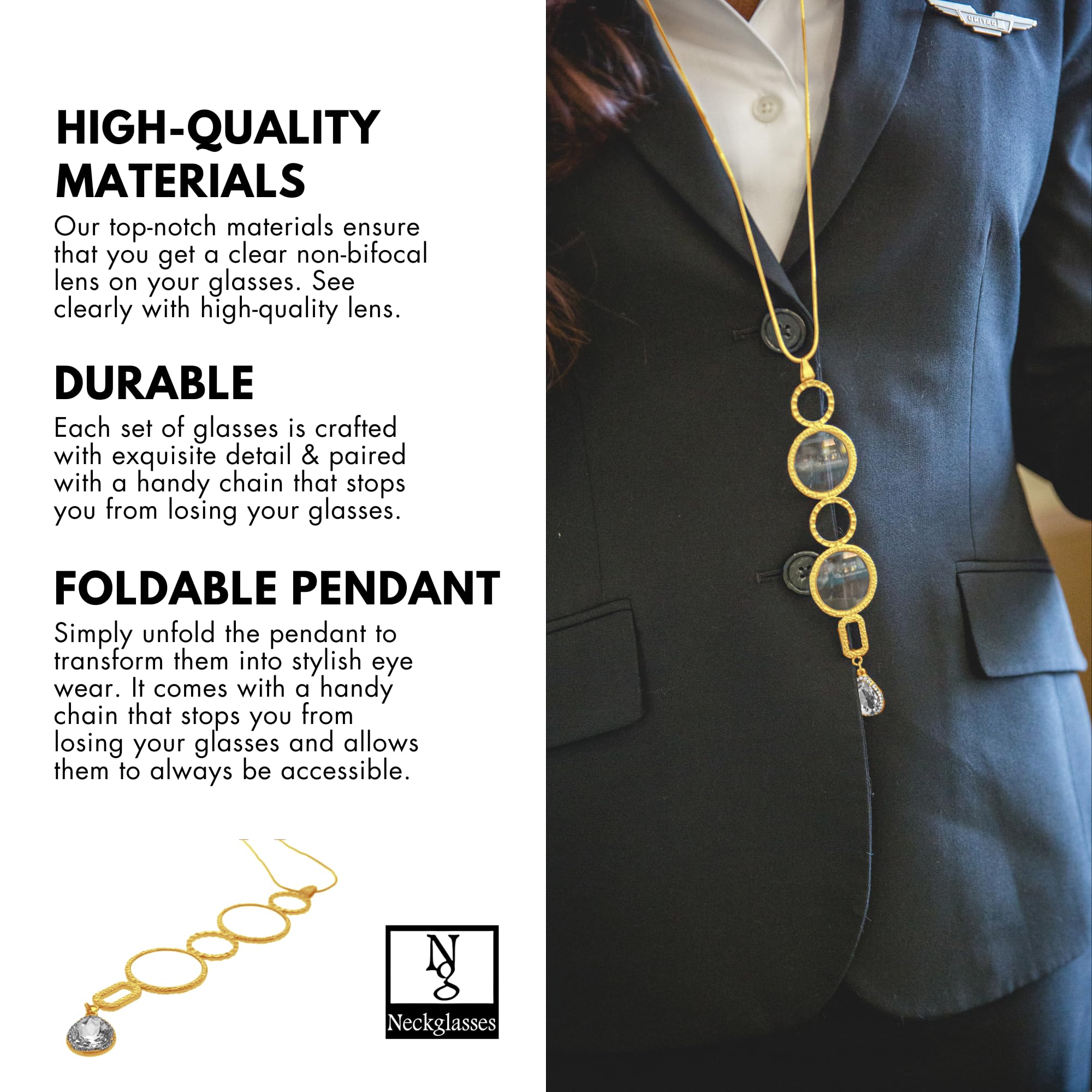 Fashionable Women's Eyeglass Chain Necklace - Stylish Glasses Holder for Reading & Sunglasses - Perfect for Work, Travel, and Everyday Use