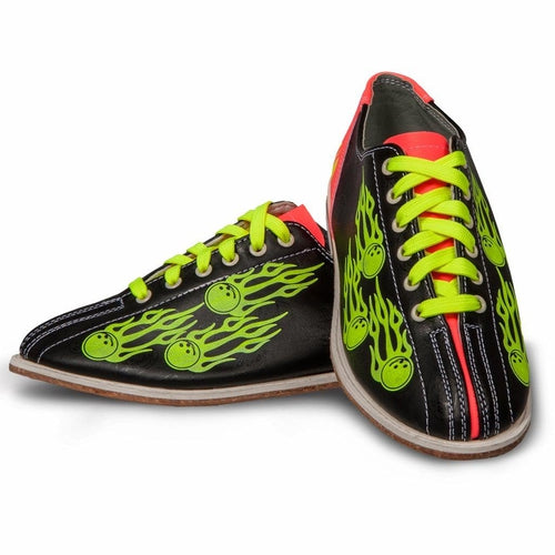 Linds Glow Balls of Fire Men's Bowling Shoes - Comfortable Rental Shoes for League Play & Cosmic Bowling Nights