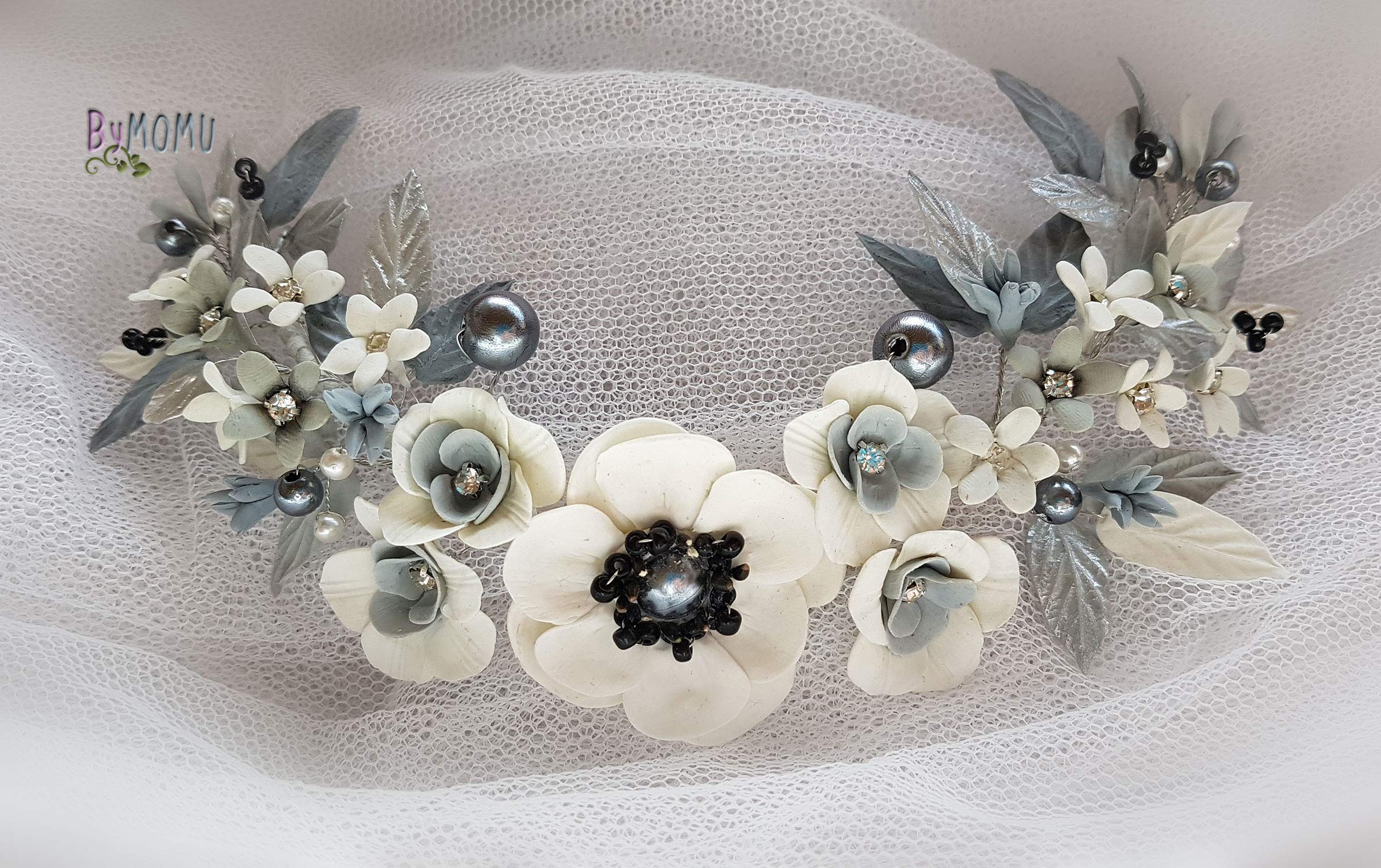 Elegant White Cold Porcelain Flower Bridal Hair Comb - Handmade Bride Hair Accessories for Wedding, Bridal Shower & Special Occasions