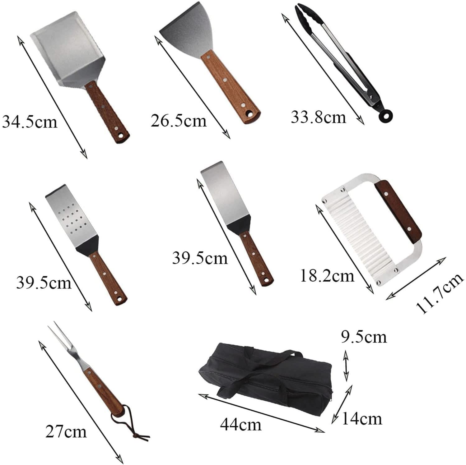 8PCS BBQ Grill Tools Set - Heavy Duty Stainless Steel Fork, Spatula & Tongs with Aluminum Storage Case - Complete Outdoor Cooking Accessories for Grilling, Camping & Backyard Parties - Perfect Gift for Men & Grill Masters