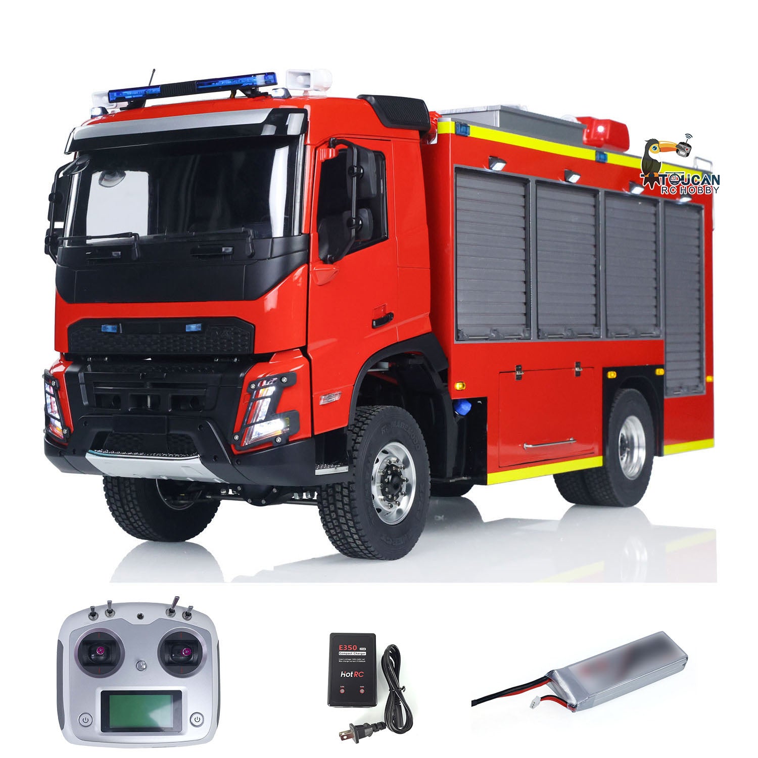 1/14 Scale RTR Electric RC Car 4X4 Off-Road with Metal Axles, 2-Speed Gearbox, Fire Fighting Vehicle, Flysky i6S Radio, LED Lights & Sound Effects - Perfect for Indoor/Outdoor Racing, Off-Road Adventures, and Firefighter Role Play