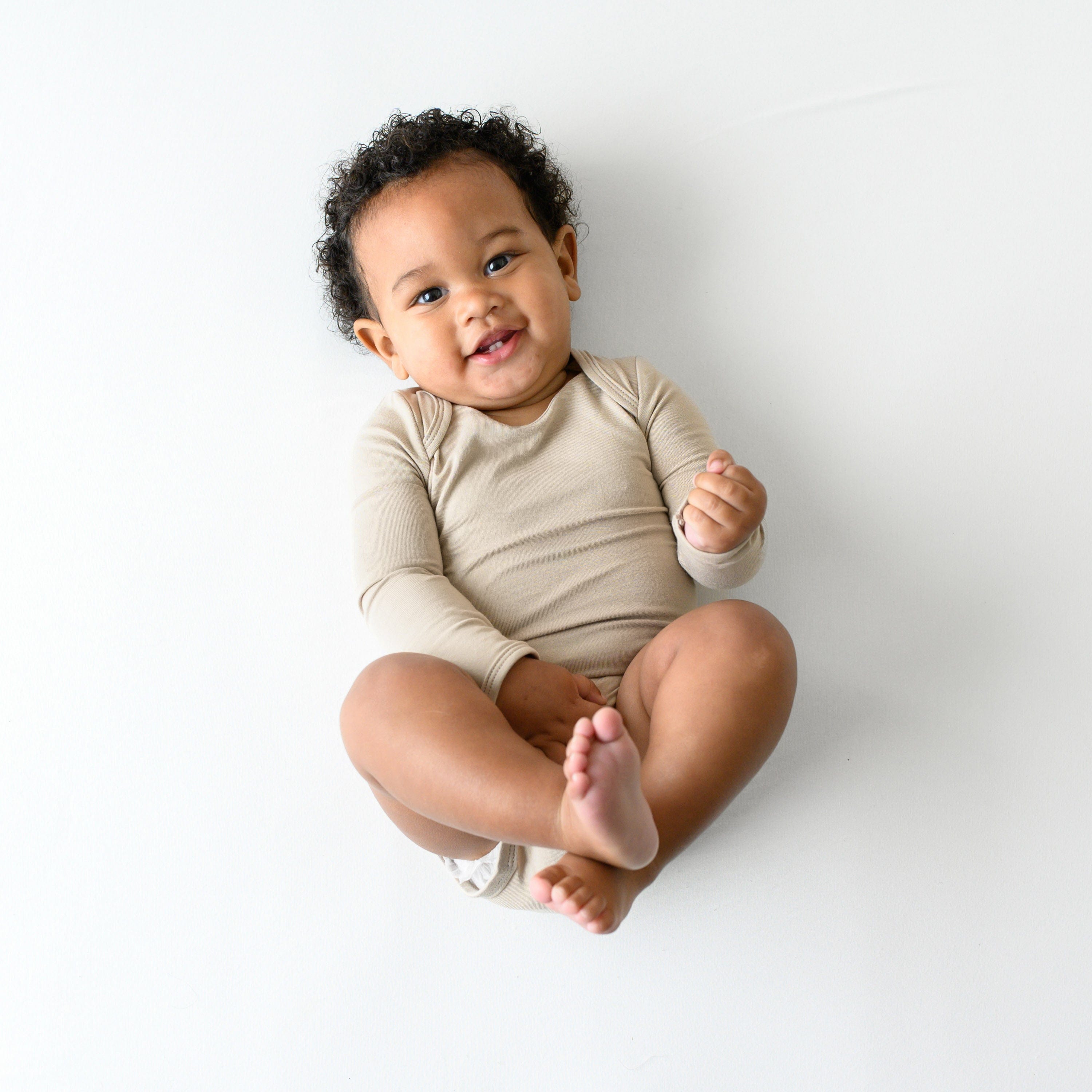 Women's Long Sleeve Bodysuit in Almond - Stretchy Comfort Fit for Layering, Nursing & Everyday Wear