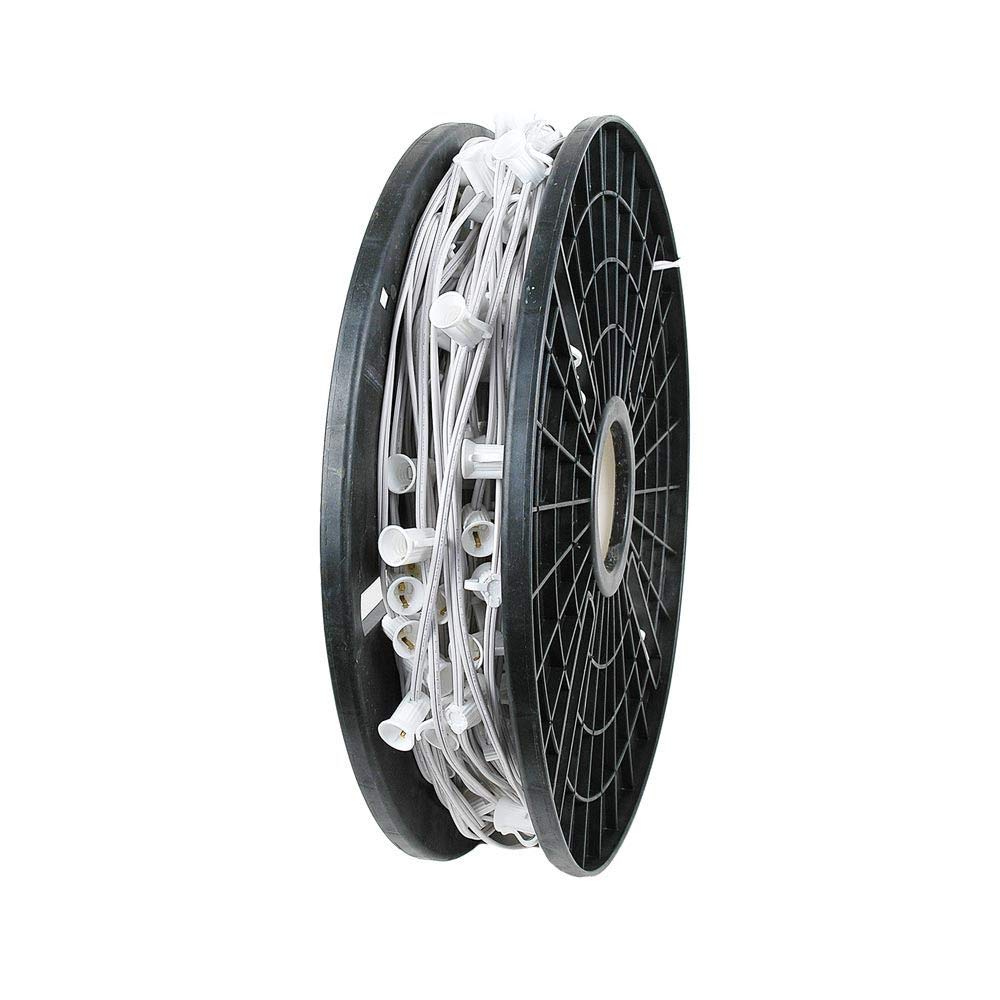 250FT C9 Christmas Lights Reel - Commercial Grade Outdoor Holiday Decor with White Wire & 6 Inch Spacing (E17 Base) - Perfect for Rooflines, Trees, and Holiday Displays