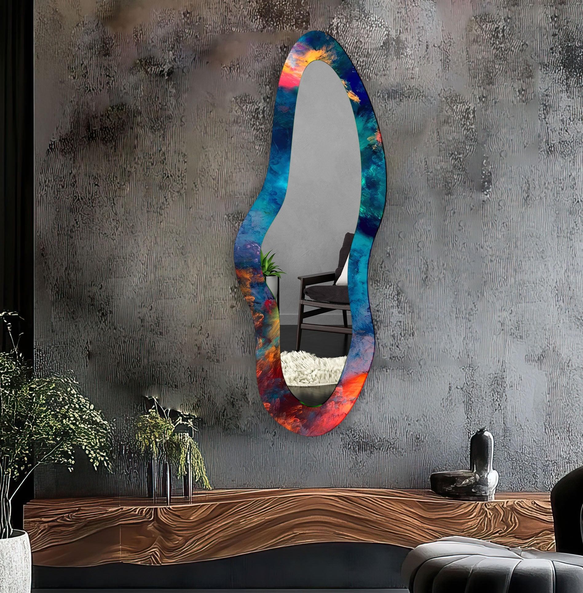 Blue Abstract Modern Glass Wall Mirror - Elegant Home Decor for Living Room, Bedroom & Entryway
