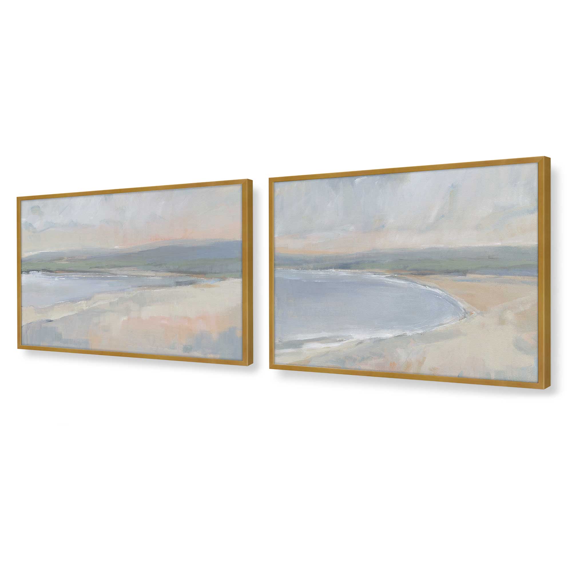 Hazy Beach at Dawn - Set of 2 Coastal Wall Art Prints for Living Room & Bedroom Decor