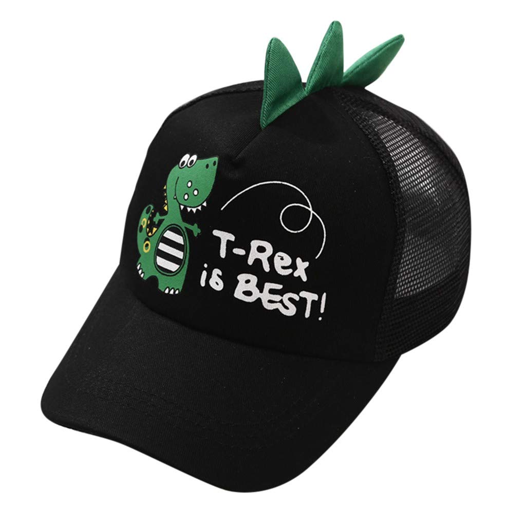 Dinosaur Baseball Cap for Boys & Girls - Embroidered Peaked Kids Hat, Adjustable One Size, Black - Perfect for Sports, Outdoor Play & Fashion