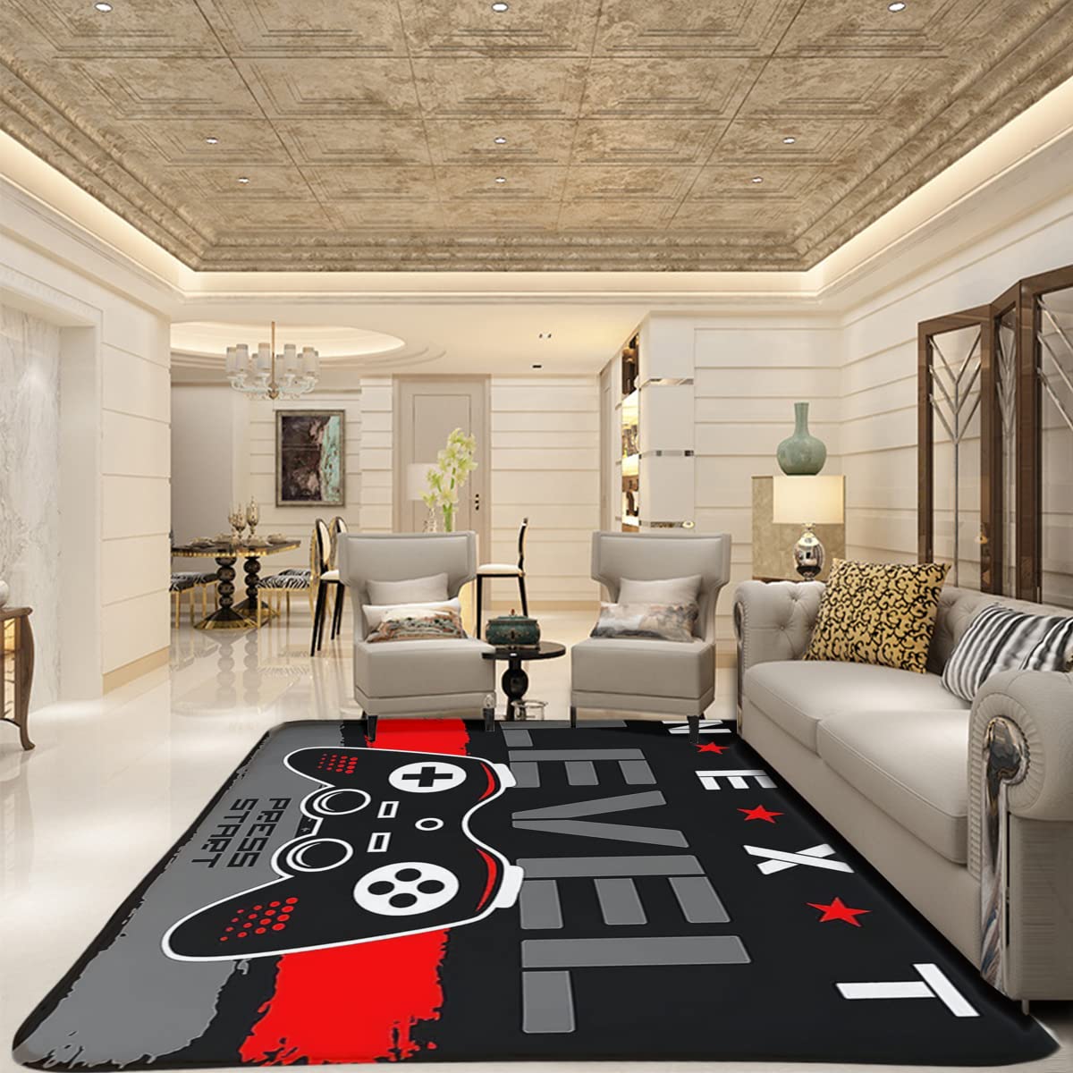 Washable Gaming Room Rug 39x70 inches - Video Game Themed Carpet for Gamer Bedroom, Living Room & Man Cave Decor - Perfect for Esports Setup, Streaming Background & Gaming Area Floor Mat