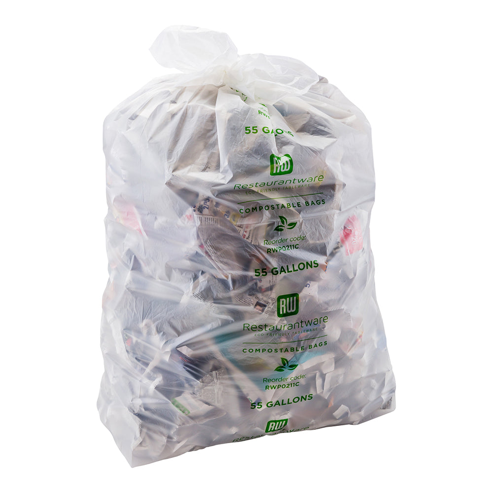Eco-Friendly 55 Gallon Clear Compostable Trash Bags - 100 Count Biodegradable Plastic Can Liners for Kitchen, Yard Waste & Commercial Use