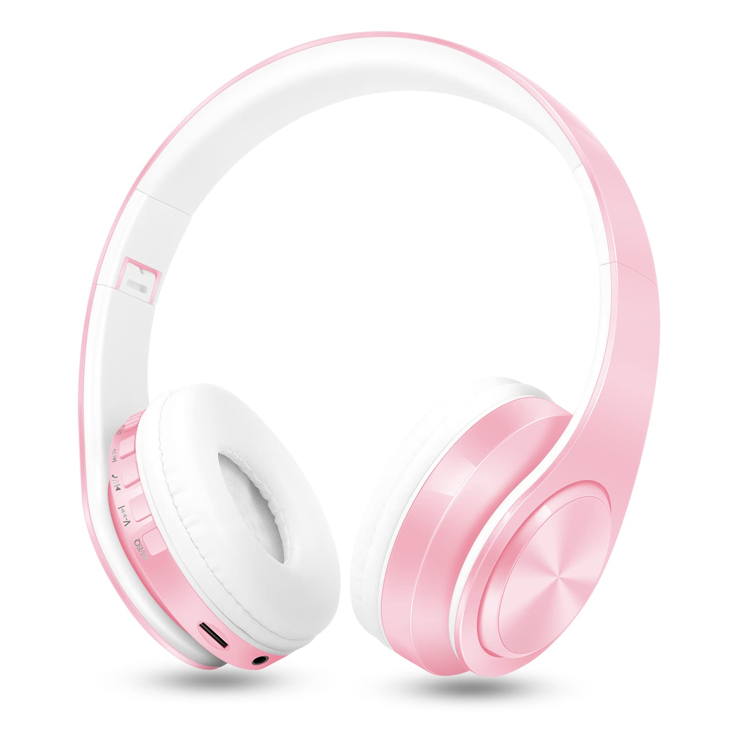RAT TAIL V5.0 Bluetooth Headphones Wireless Over-Ear Foldable Headset with Micro SD/TF, FM, Soft Earmuffs - Lightweight for Long Wear, Compatible with Phone & PC (Pink) - Perfect for Travel, Workouts & Gaming