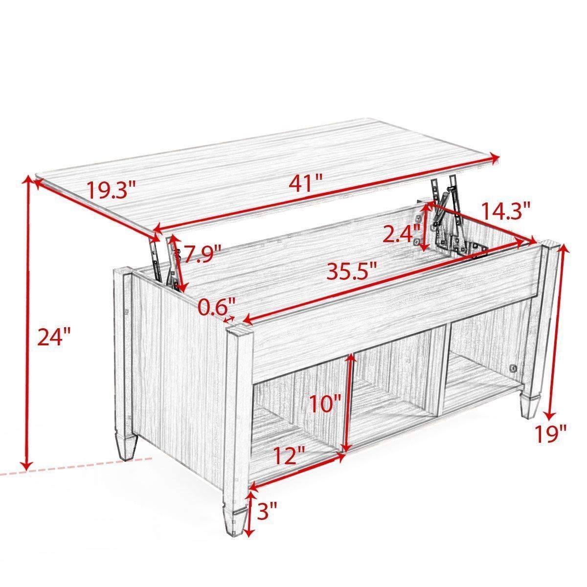 Lift Top Coffee Table with Storage - Modern Living Room Furniture for Small Spaces