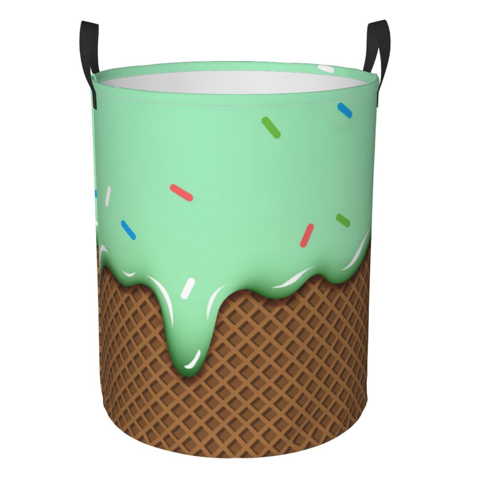 Collapsible Laundry Basket with Handle - Waterproof Fabric Hamper for Clothes, Toys & Storage | Foldable Organizer Bin for Bathroom, Bedroom & Dorm | Large Capacity Dirty Clothes Basket (Mint Vanilla)