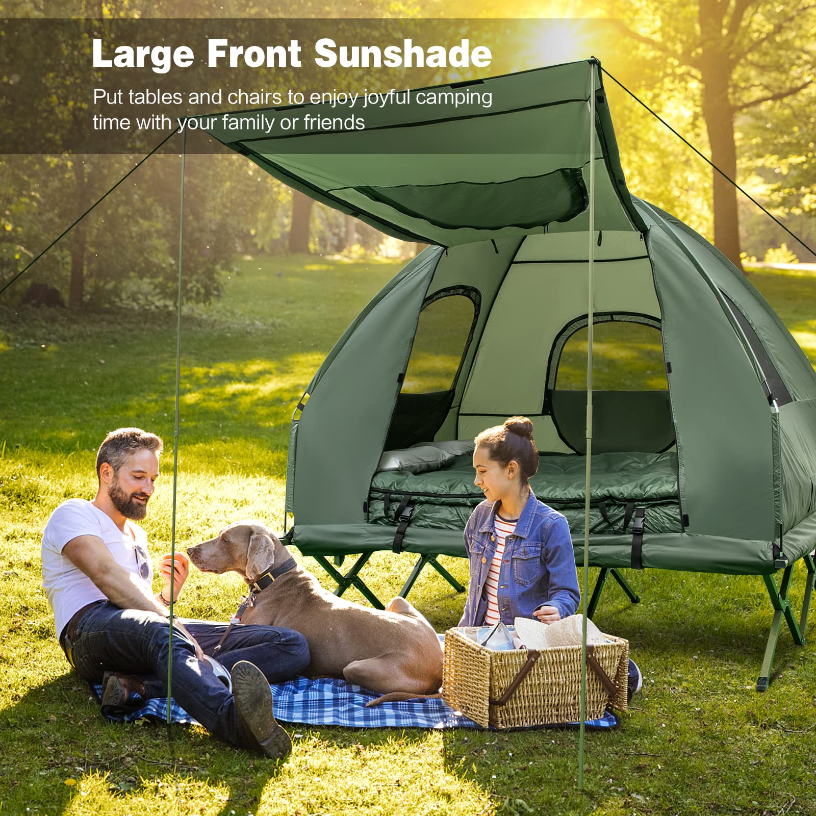 Moccha Folding Camping Tent Cot with Sleeping Bag & Air Mattress - Elevated Portable Outdoor Sleeping System for Camping, Hiking, Backpacking & Picnic - Includes Carry Bag for Easy Transport