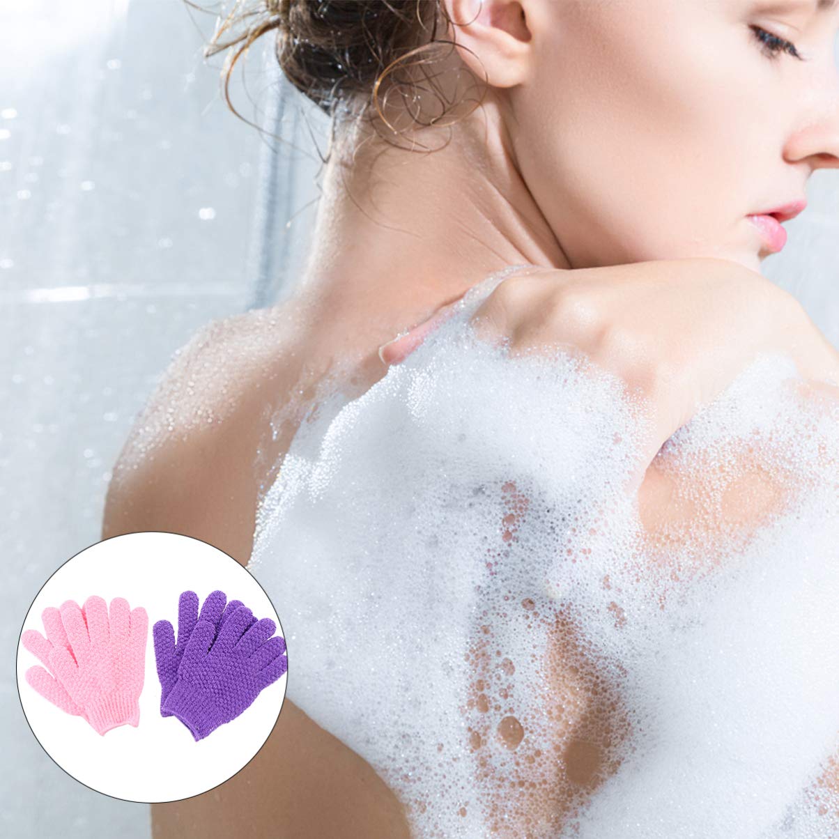 EXCEART 4 Pack Exfoliating Bath Gloves - Soft Shower Scrub Mitts for Body & Face, Reusable Five Finger Exfoliator Gloves for Dead Skin Removal, Polyester Spa & Shower Accessories - Perfect for Home Spa, Dry Brushing & Sensitive Skin Care